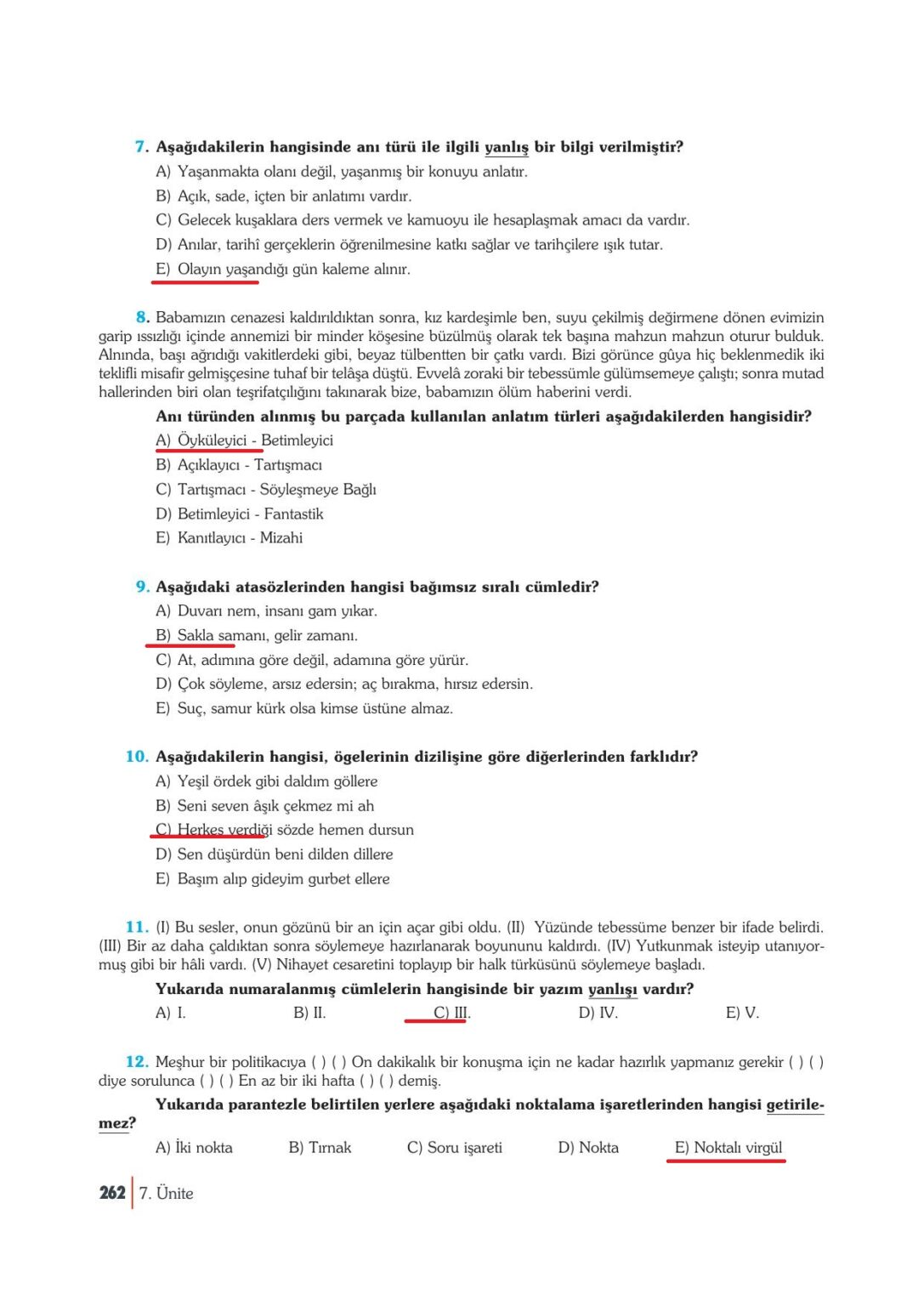 10 Sınıf Türk Dili ve Edebiyatı Ders Kitabı Öğün Yayınları Sayfa 262