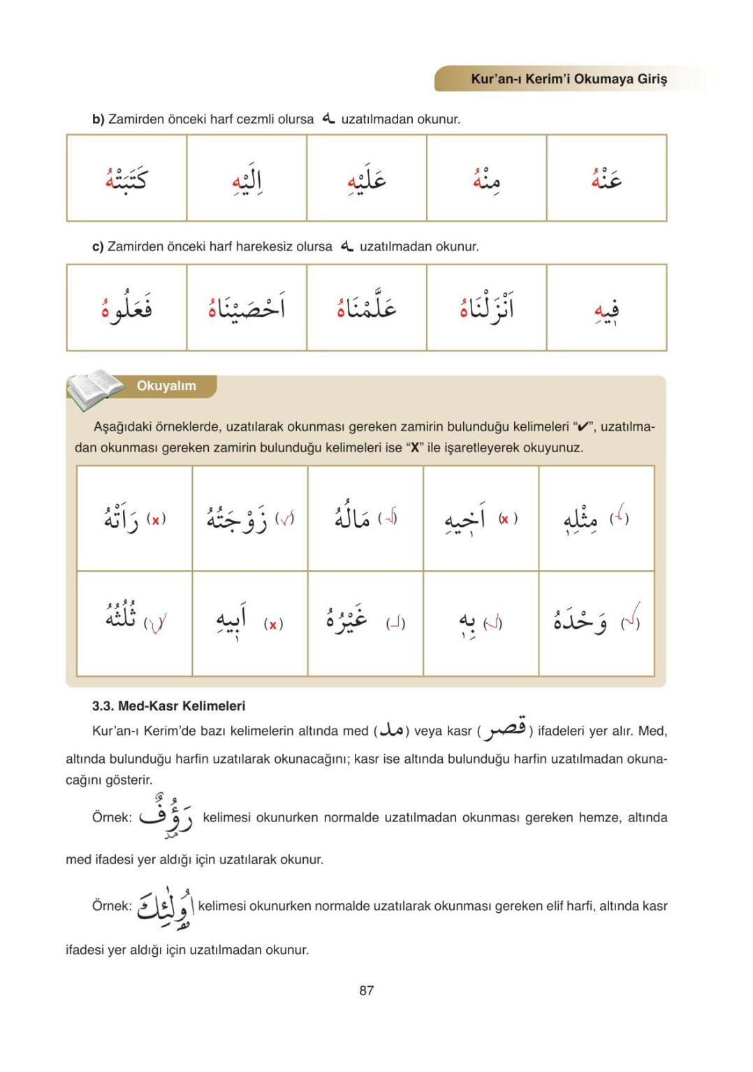 9 Sınıf Kuran ı Kerim Ders Kitabı Ata Yayınları Sayfa 87 Cevapları