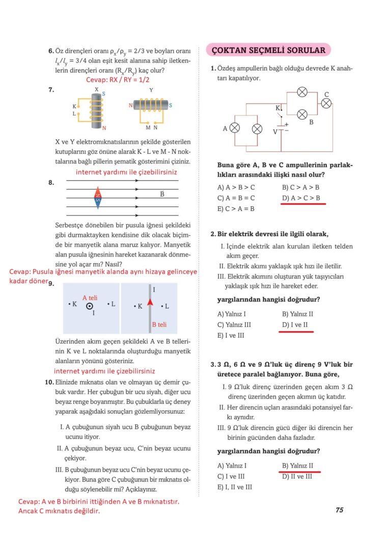 10. Sınıf Fizik Ekoyay Yayınları Sayfa 75 Cevapları ...