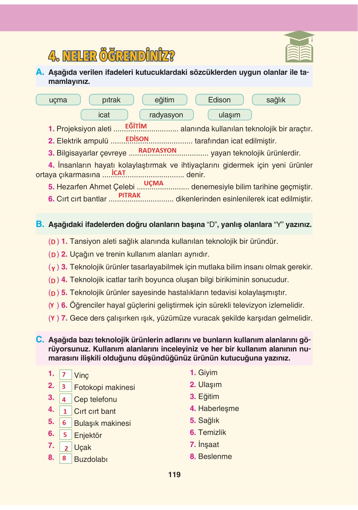 4. Sınıf Sosyal Bilgiler Tuna Yayınları Sayfa 119 Cevapları ...