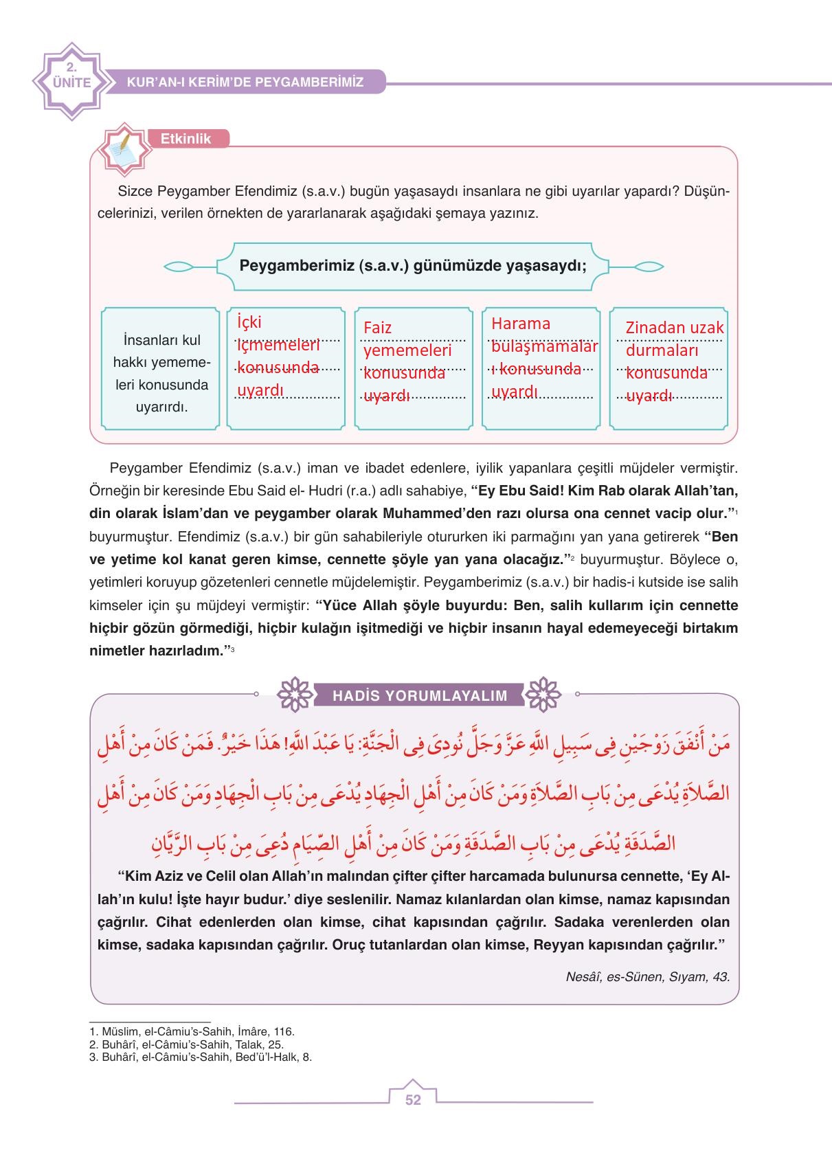 6. Sınıf Peygamberimizin Hayatı Ders Kitabı Tutku Yayıncılık Sayfa 52 ...