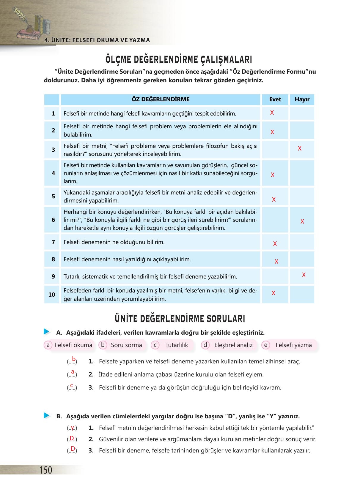 10. Sınıf Felsefe Ders Kitabı Bilim Ve Kültür Yayınları Sayfa 150 ...