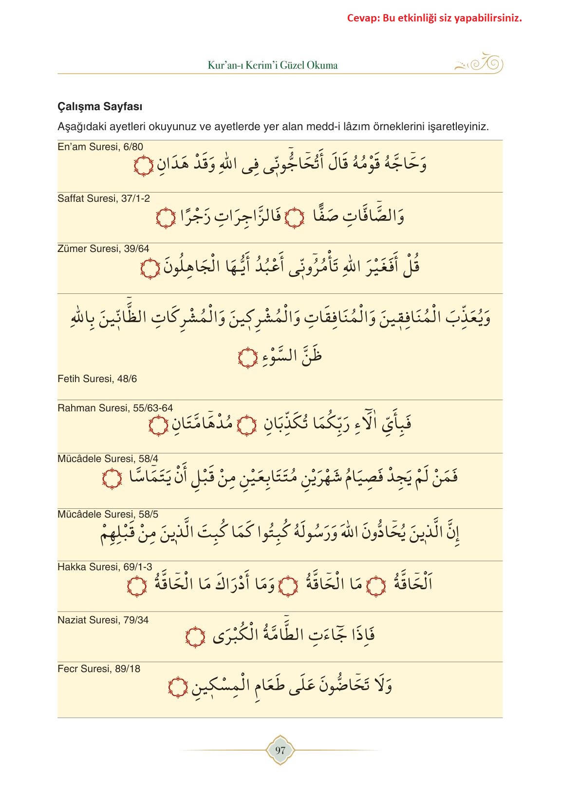7. Sınıf Kuran-ı Kerim Ders Kitabı Semih Ofset Yayınları Sayfa 97 ...