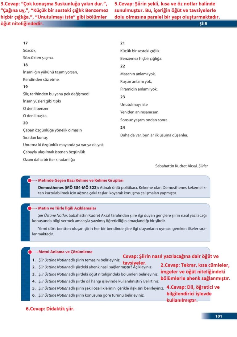 9. Sınıf Türk Dili Ve Edebiyatı Ders Kitabı Ödev Yayınları Sayfa 101 ...