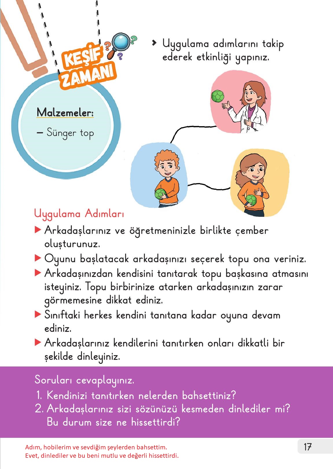 1. Sınıf Meb Yayınları Hayat Bilgisi 1. Kitap Ders Kitabı Sayfa 17 Cevapları