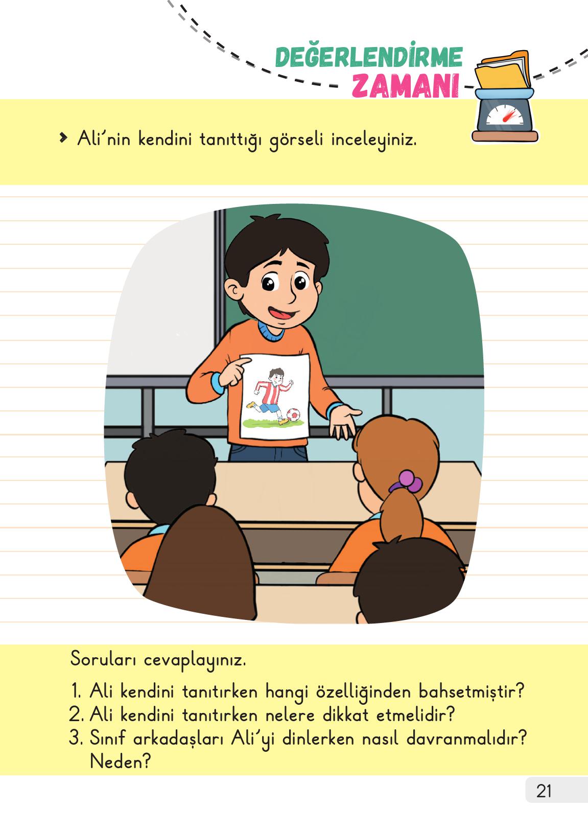 1. Sınıf Meb Yayınları Hayat Bilgisi 1. Kitap Ders Kitabı Sayfa 21 Cevapları