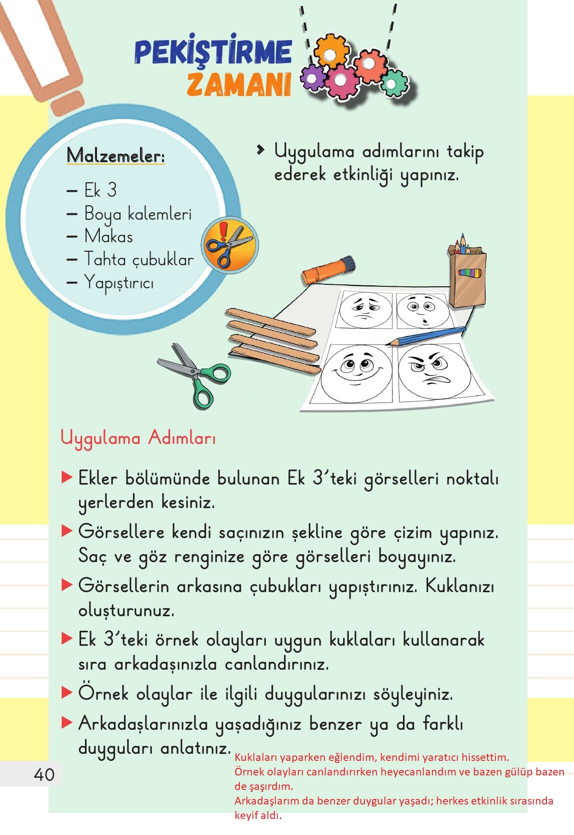 1. Sınıf Meb Yayınları Hayat Bilgisi 1. Kitap Ders Kitabı Sayfa 40 Cevapları