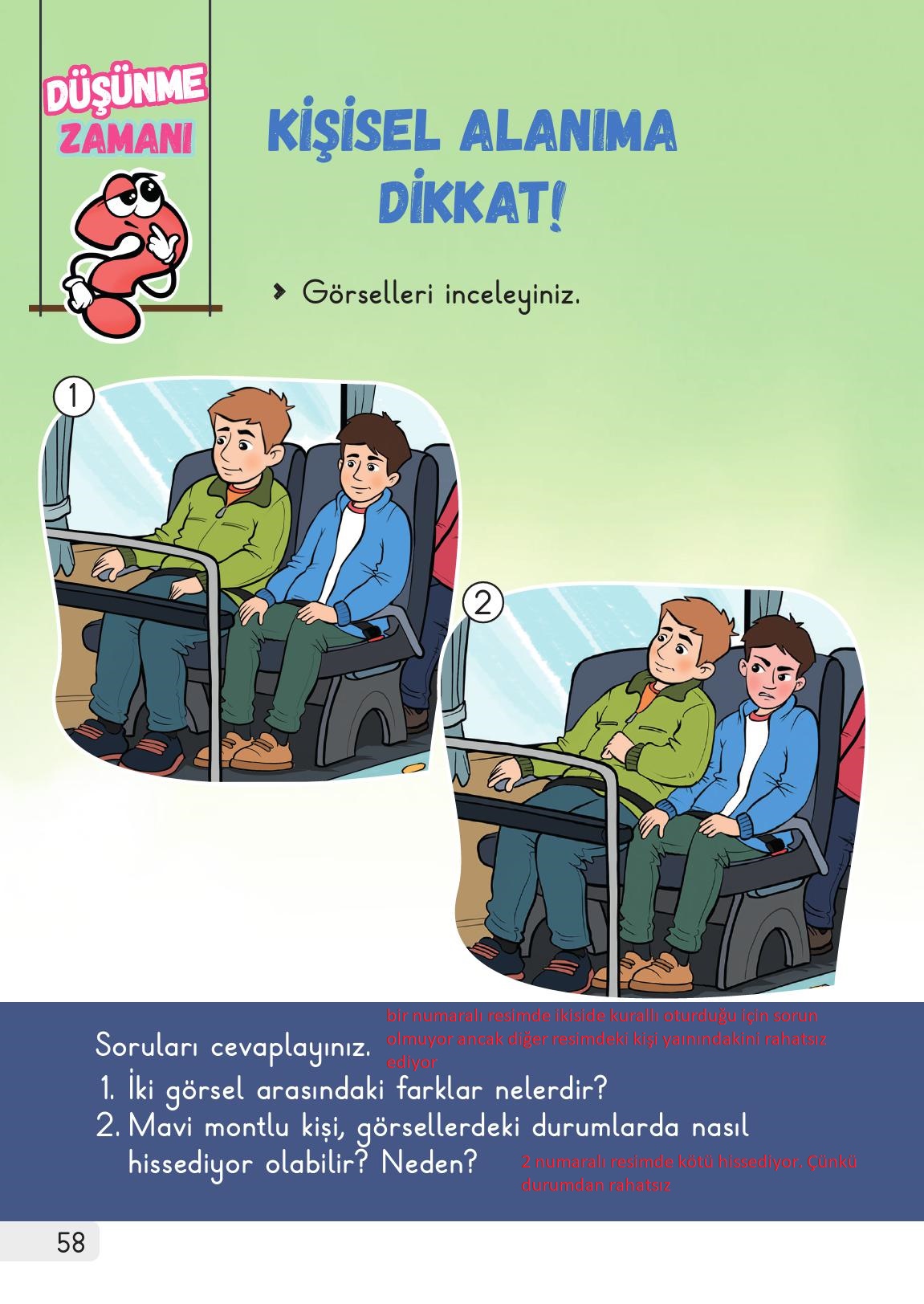 1. Sınıf Meb Yayınları Hayat Bilgisi 1. Kitap Ders Kitabı Sayfa 58 Cevapları