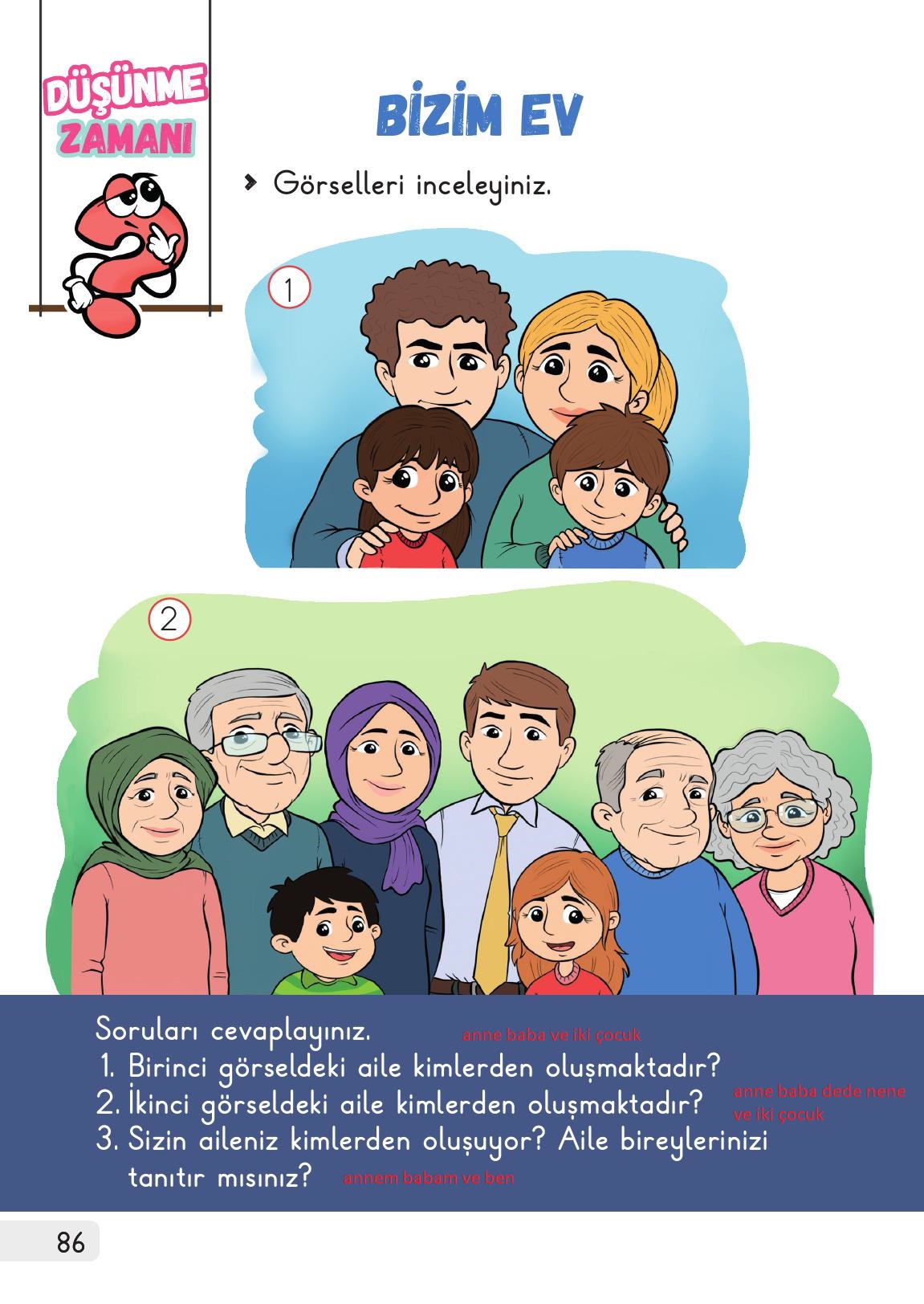 1. Sınıf Meb Yayınları Hayat Bilgisi 1. Kitap Ders Kitabı Sayfa 86 Cevapları