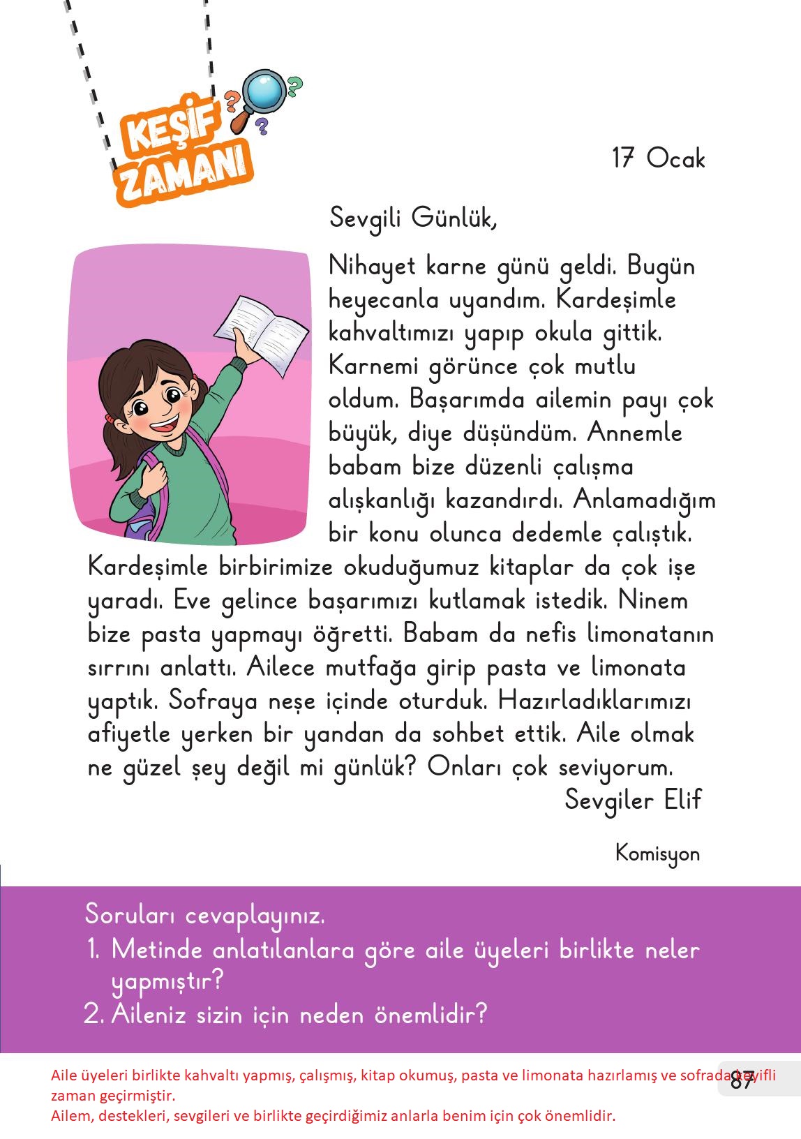 1. Sınıf Meb Yayınları Hayat Bilgisi 1. Kitap Ders Kitabı Sayfa 87 Cevapları