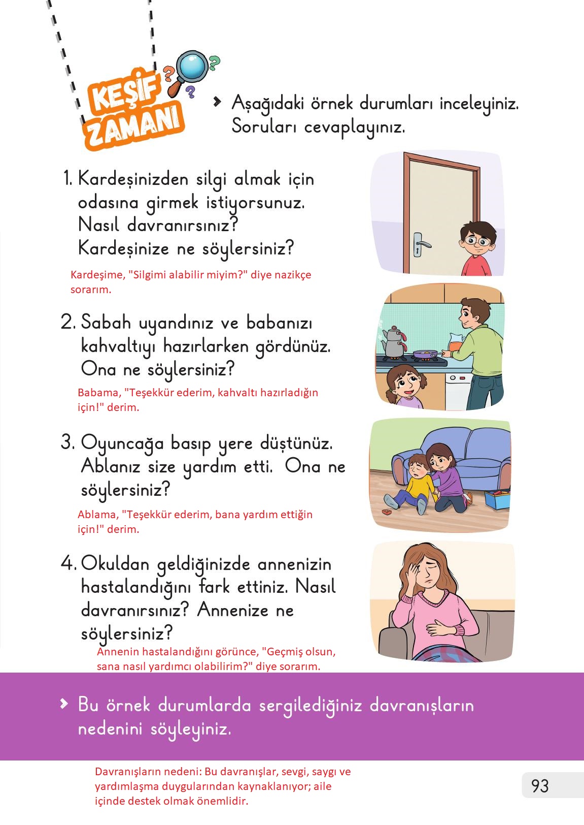 1. Sınıf Meb Yayınları Hayat Bilgisi 1. Kitap Ders Kitabı Sayfa 93 Cevapları