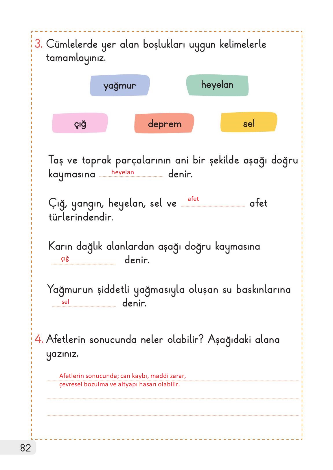 1. Sınıf Meb Yayınları Hayat Bilgisi Ders Kitabı Sayfa 82 Cevapları