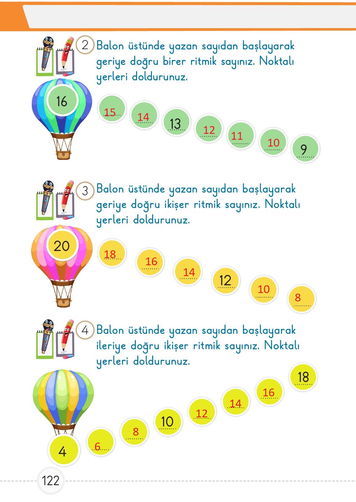 1. Sınıf Meb Yayınları Matematik Ders Kitabı Sayfa 122 Cevapları