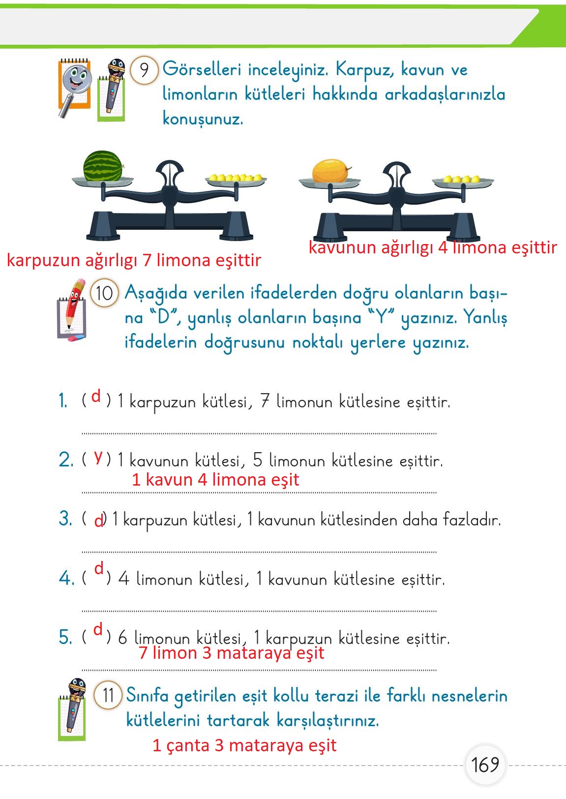 1. Sınıf Meb Yayınları Matematik Ders Kitabı Sayfa 169 Cevapları