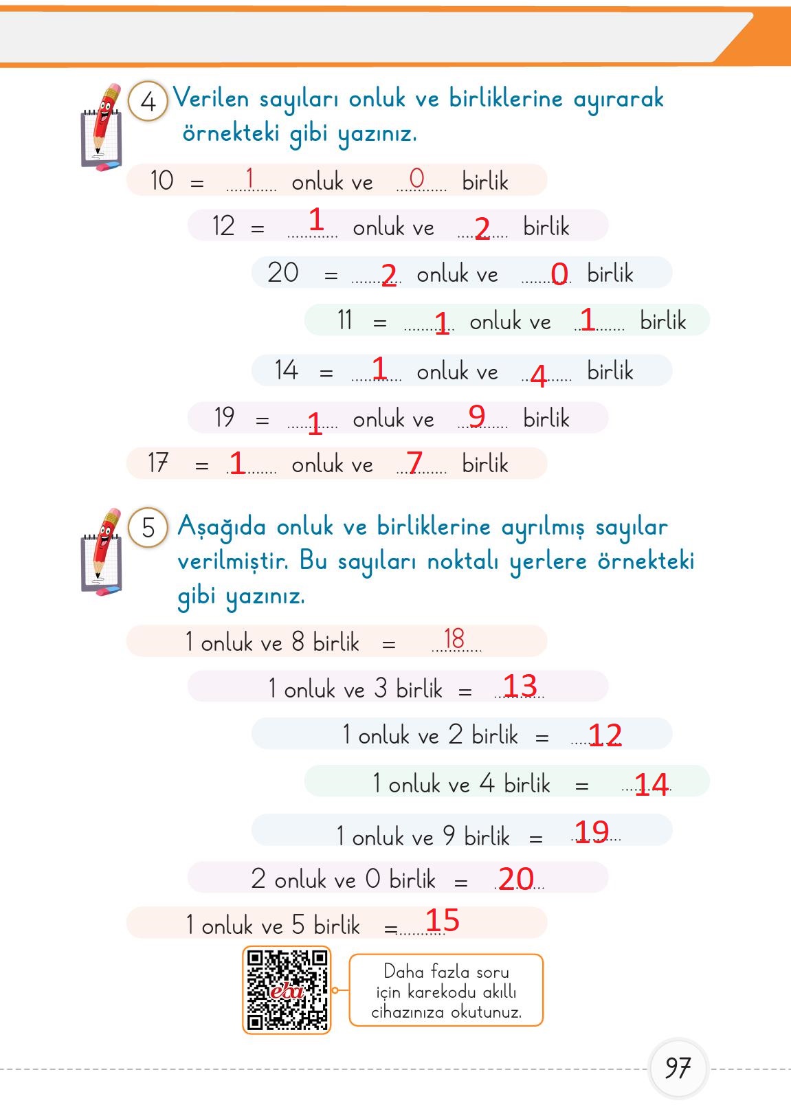 1. Sınıf Meb Yayınları Matematik Ders Kitabı Sayfa 97 Cevapları