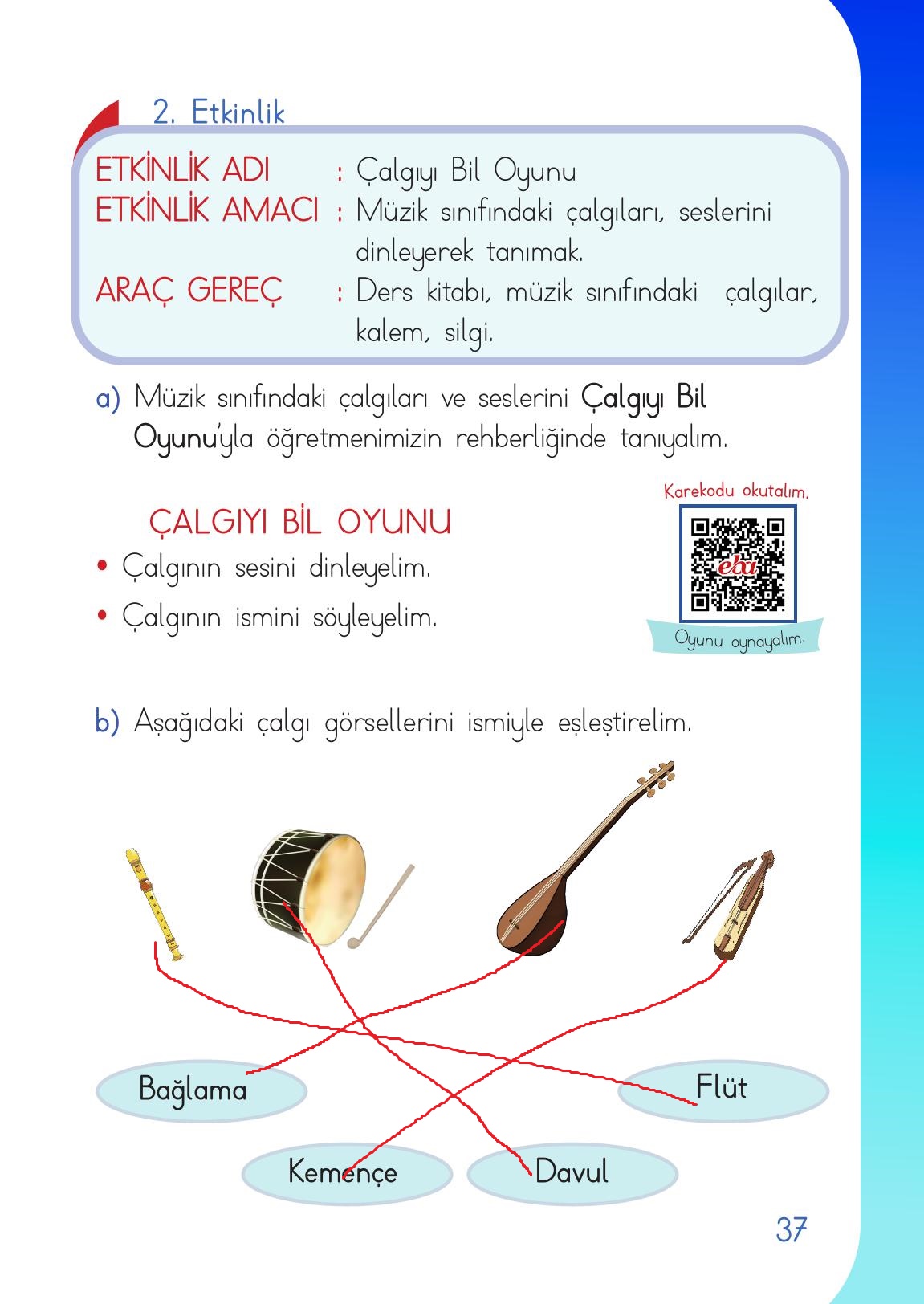 1. Sınıf Meb Yayınları Müzik Ders Kitabı Sayfa 37 Cevapları