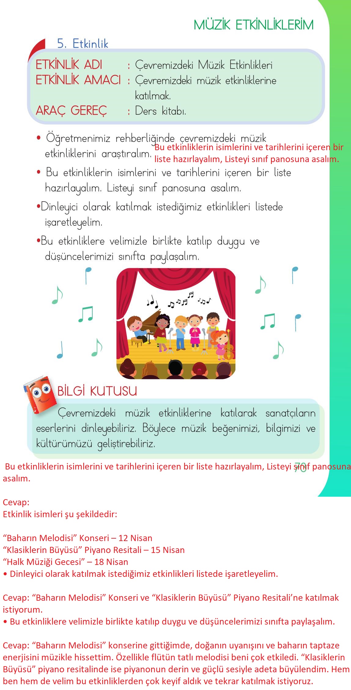 1. Sınıf Meb Yayınları Müzik Ders Kitabı Sayfa 73 Cevapları