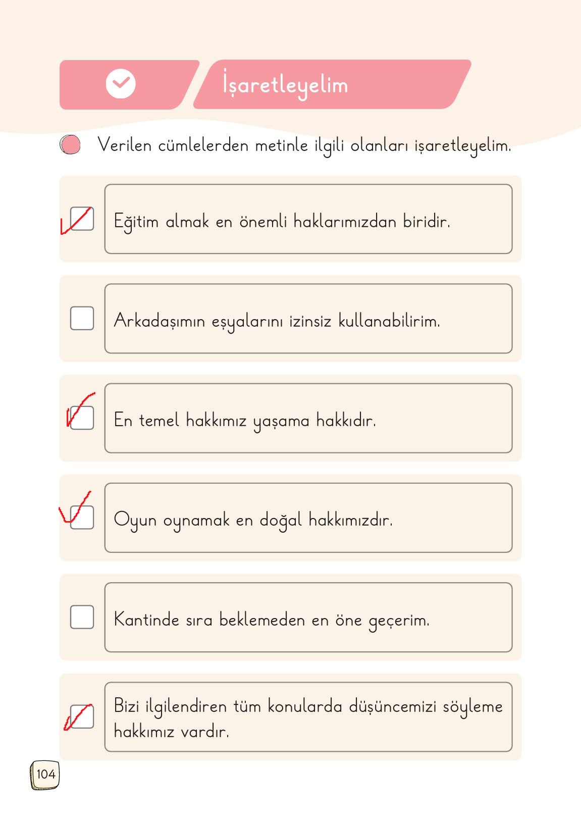 1. Sınıf Meb Yayınları Türkçe 2. Kitap Ders Kitabı Sayfa 104 Cevapları