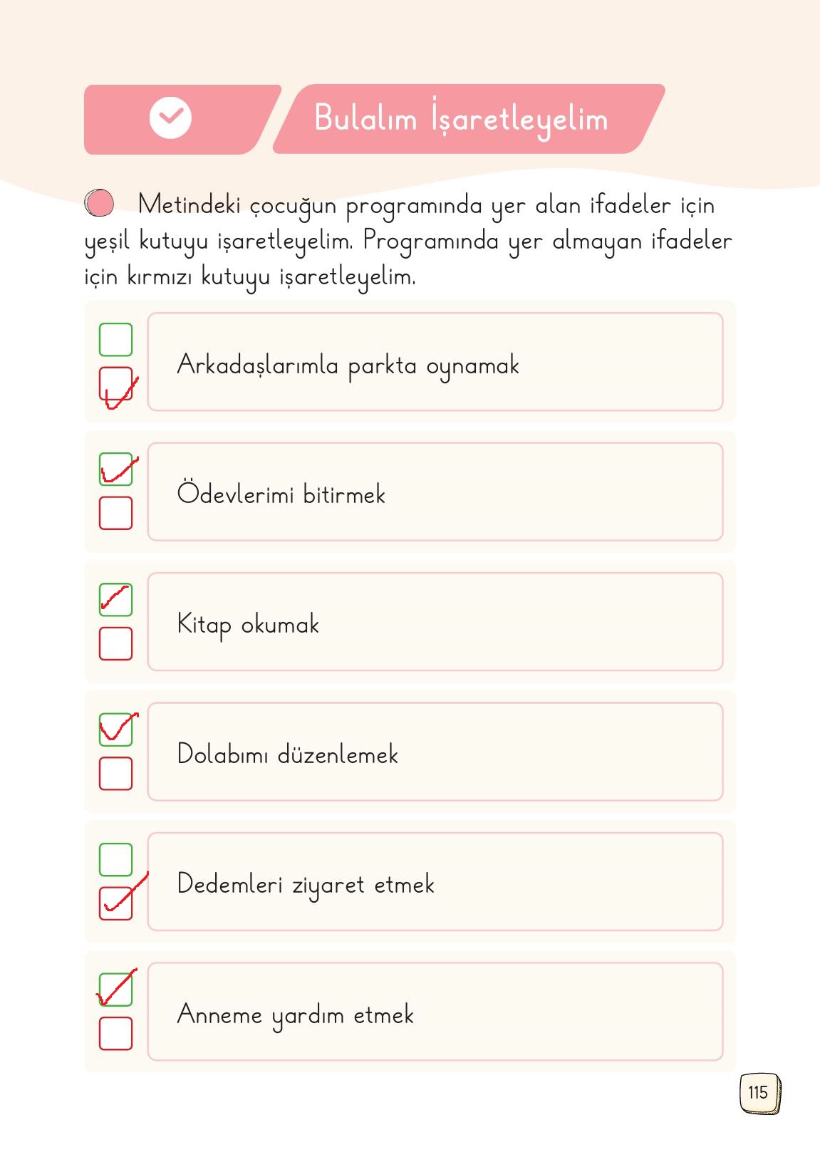 1. Sınıf Meb Yayınları Türkçe 2. Kitap Ders Kitabı Sayfa 115 Cevapları