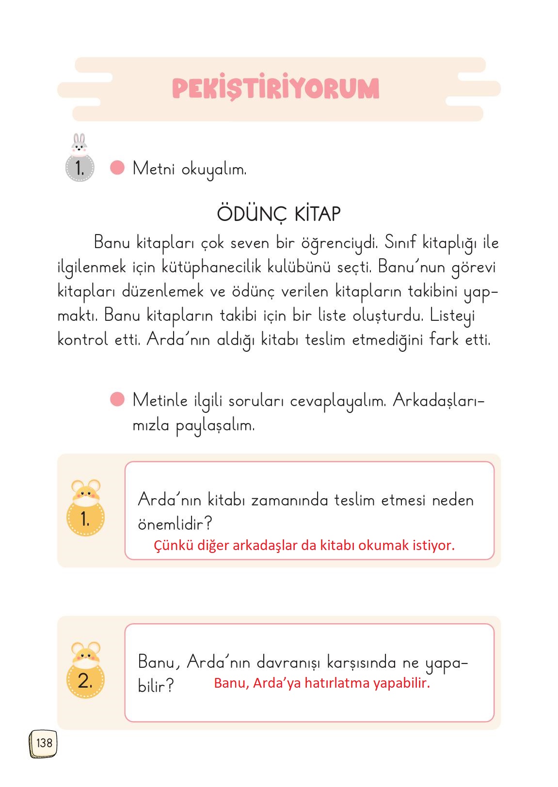 1. Sınıf Meb Yayınları Türkçe 2. Kitap Ders Kitabı Sayfa 138 Cevapları