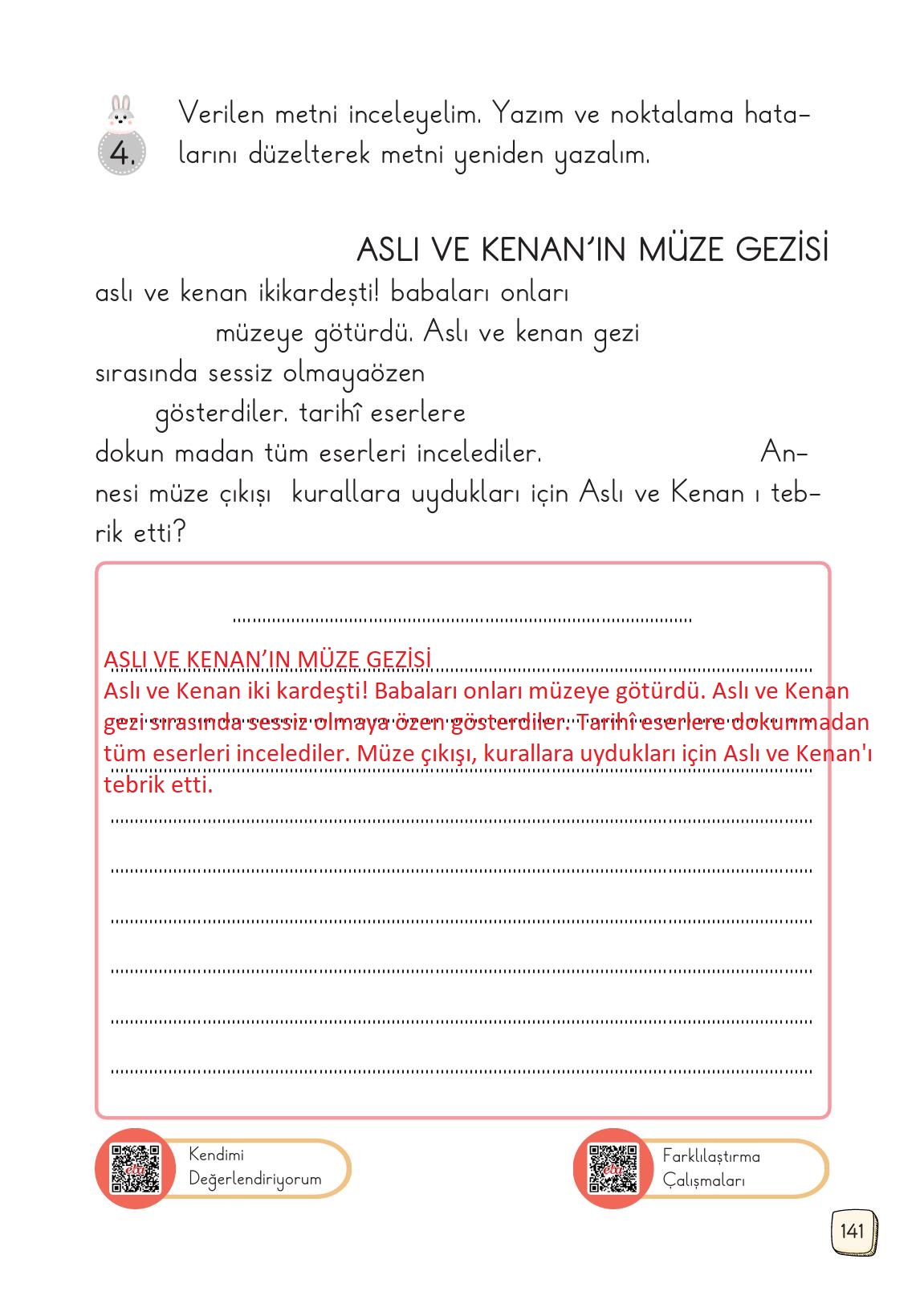 1. Sınıf Meb Yayınları Türkçe 2. Kitap Ders Kitabı Sayfa 141 Cevapları