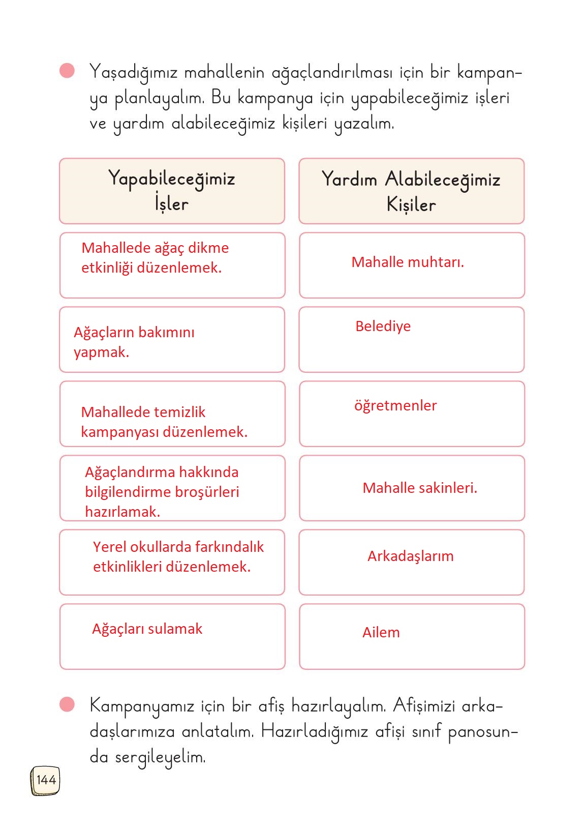 1. Sınıf Meb Yayınları Türkçe 2. Kitap Ders Kitabı Sayfa 144 Cevapları