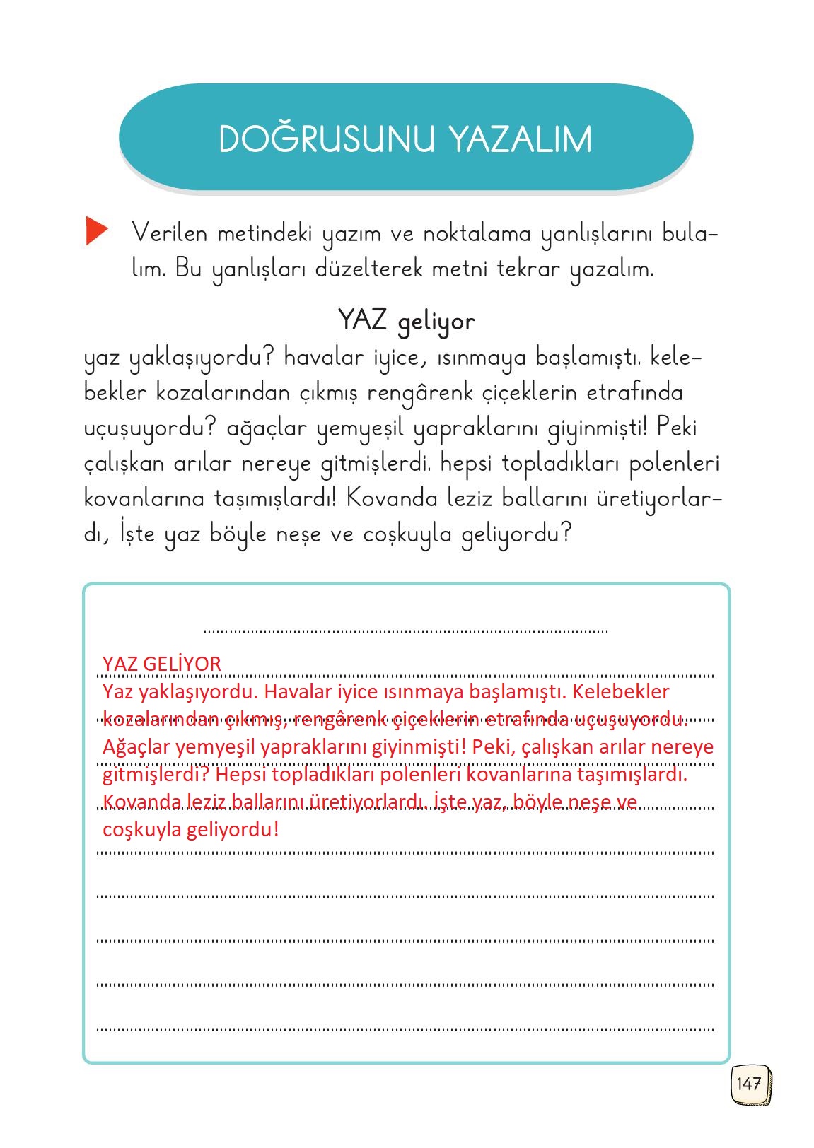 1. Sınıf Meb Yayınları Türkçe 2. Kitap Ders Kitabı Sayfa 147 Cevapları