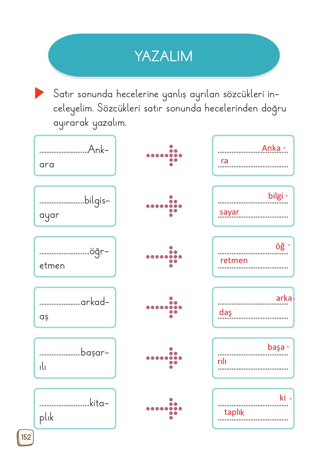 1. Sınıf Meb Yayınları Türkçe 2. Kitap Ders Kitabı Sayfa 152 Cevapları