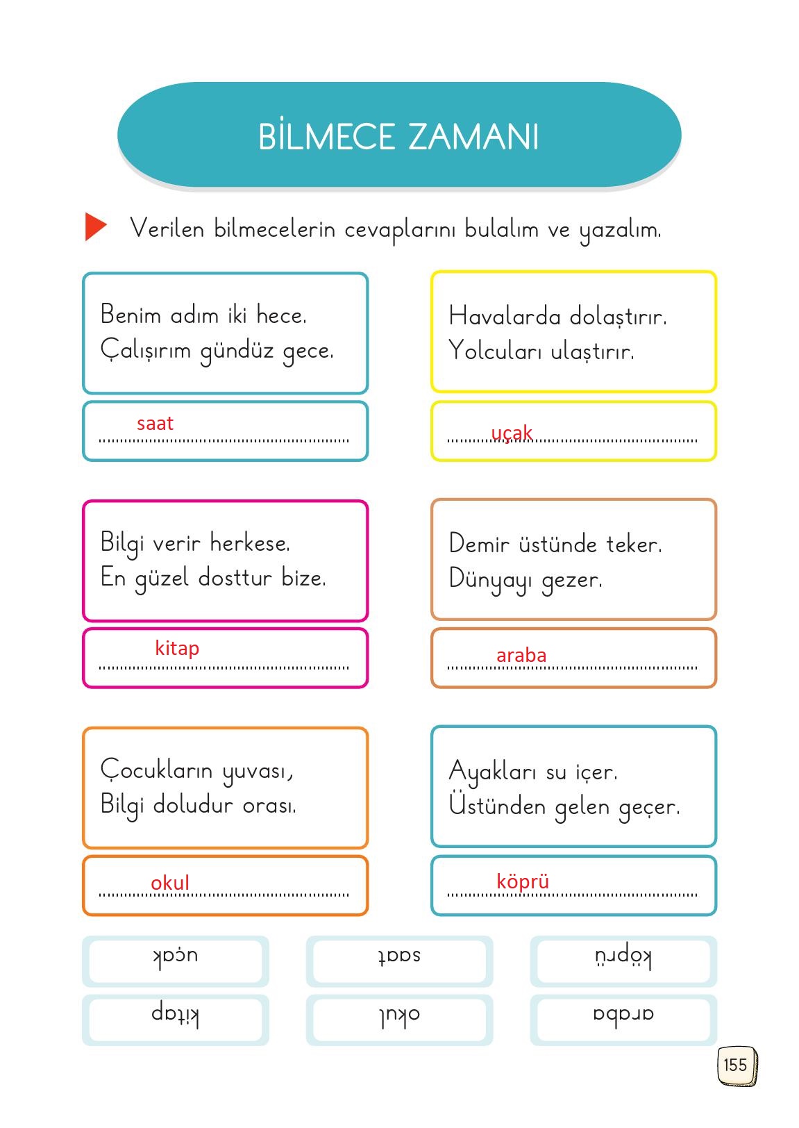 1. Sınıf Meb Yayınları Türkçe 2. Kitap Ders Kitabı Sayfa 155 Cevapları