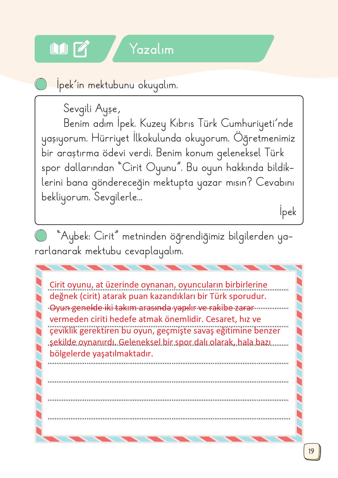 1. Sınıf Meb Yayınları Türkçe 2. Kitap Ders Kitabı Sayfa 19 Cevapları