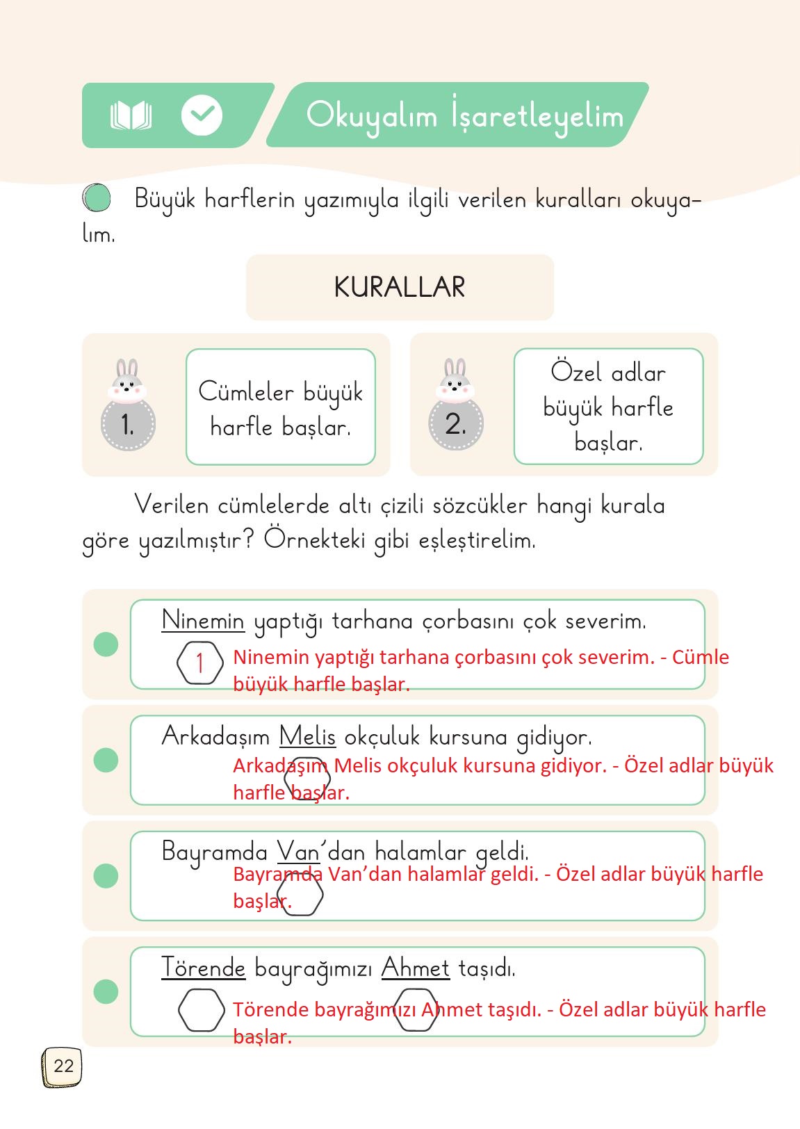 1. Sınıf Meb Yayınları Türkçe 2. Kitap Ders Kitabı Sayfa 22 Cevapları