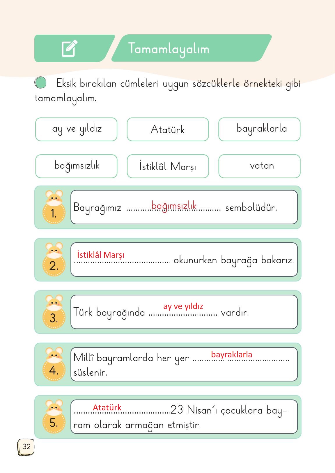 1. Sınıf Meb Yayınları Türkçe 2. Kitap Ders Kitabı Sayfa 32 Cevapları