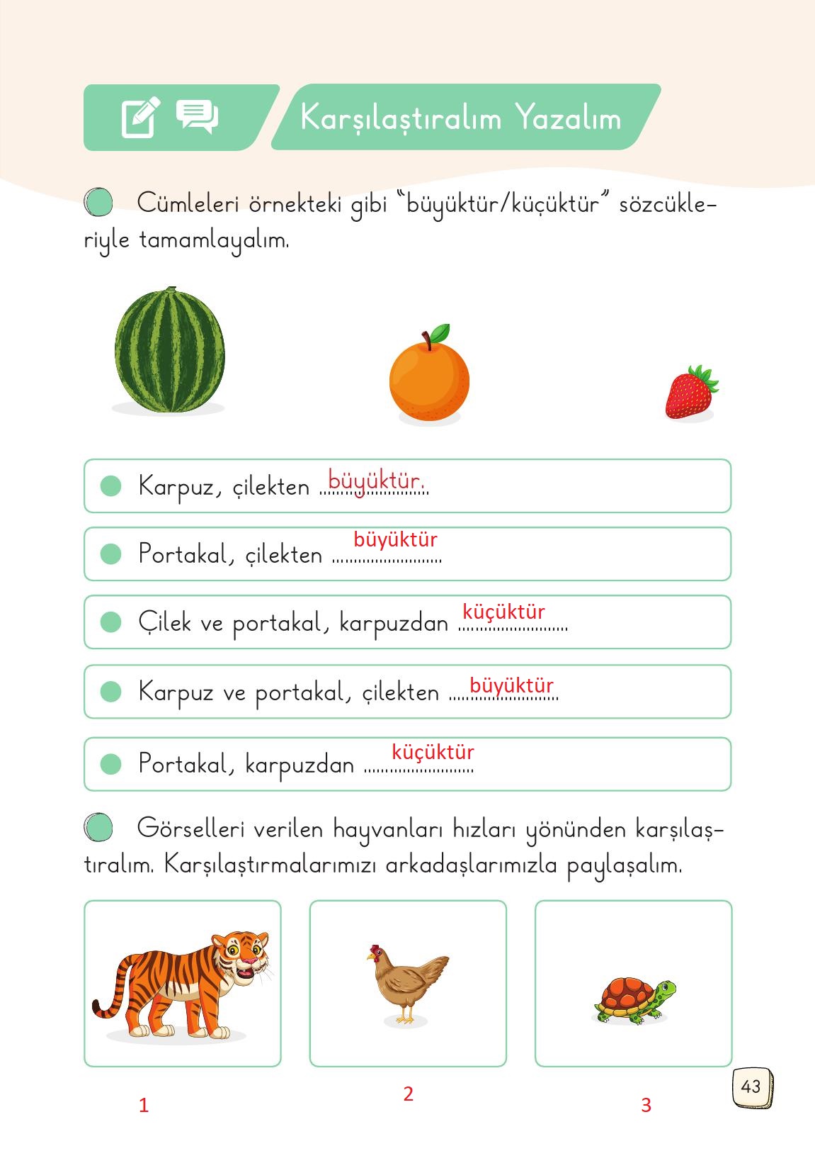 1. Sınıf Meb Yayınları Türkçe 2. Kitap Ders Kitabı Sayfa 43 Cevapları