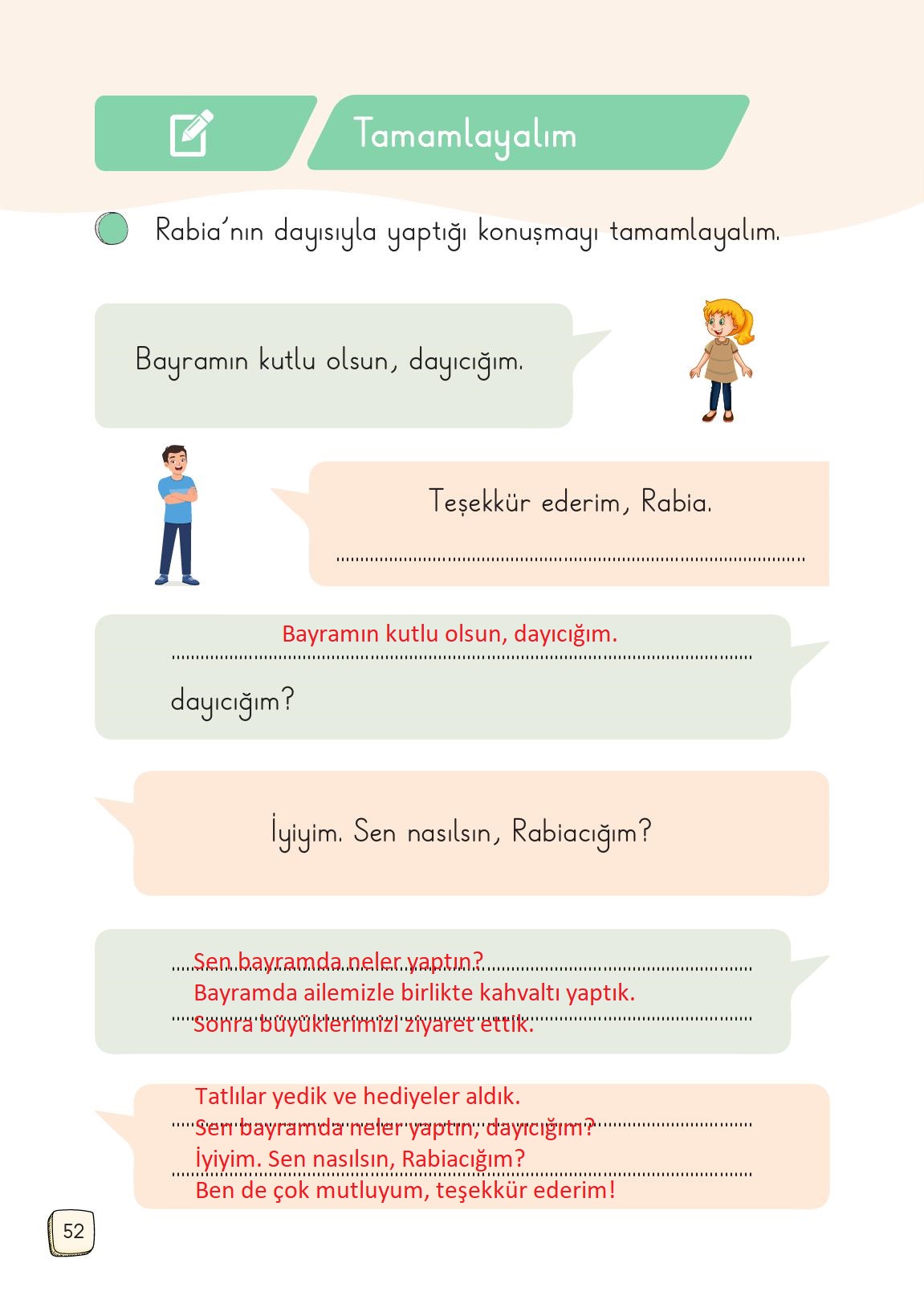 1. Sınıf Meb Yayınları Türkçe 2. Kitap Ders Kitabı Sayfa 52 Cevapları