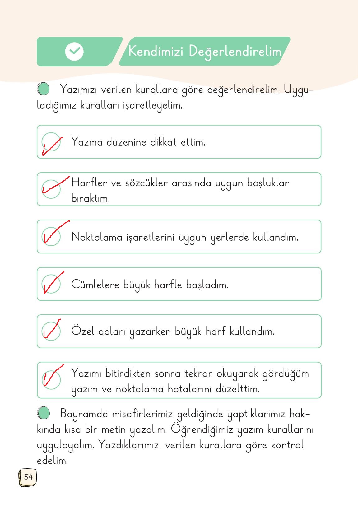 1. Sınıf Meb Yayınları Türkçe 2. Kitap Ders Kitabı Sayfa 54 Cevapları