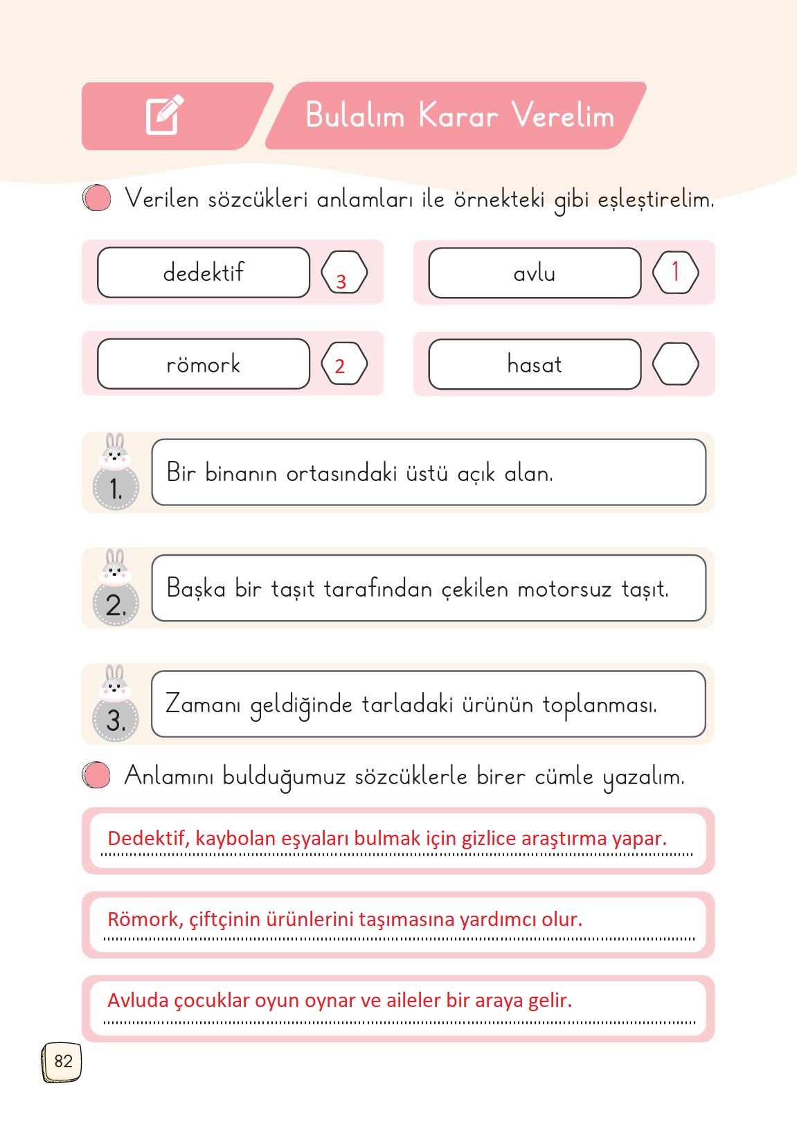 1. Sınıf Meb Yayınları Türkçe 2. Kitap Ders Kitabı Sayfa 82 Cevapları