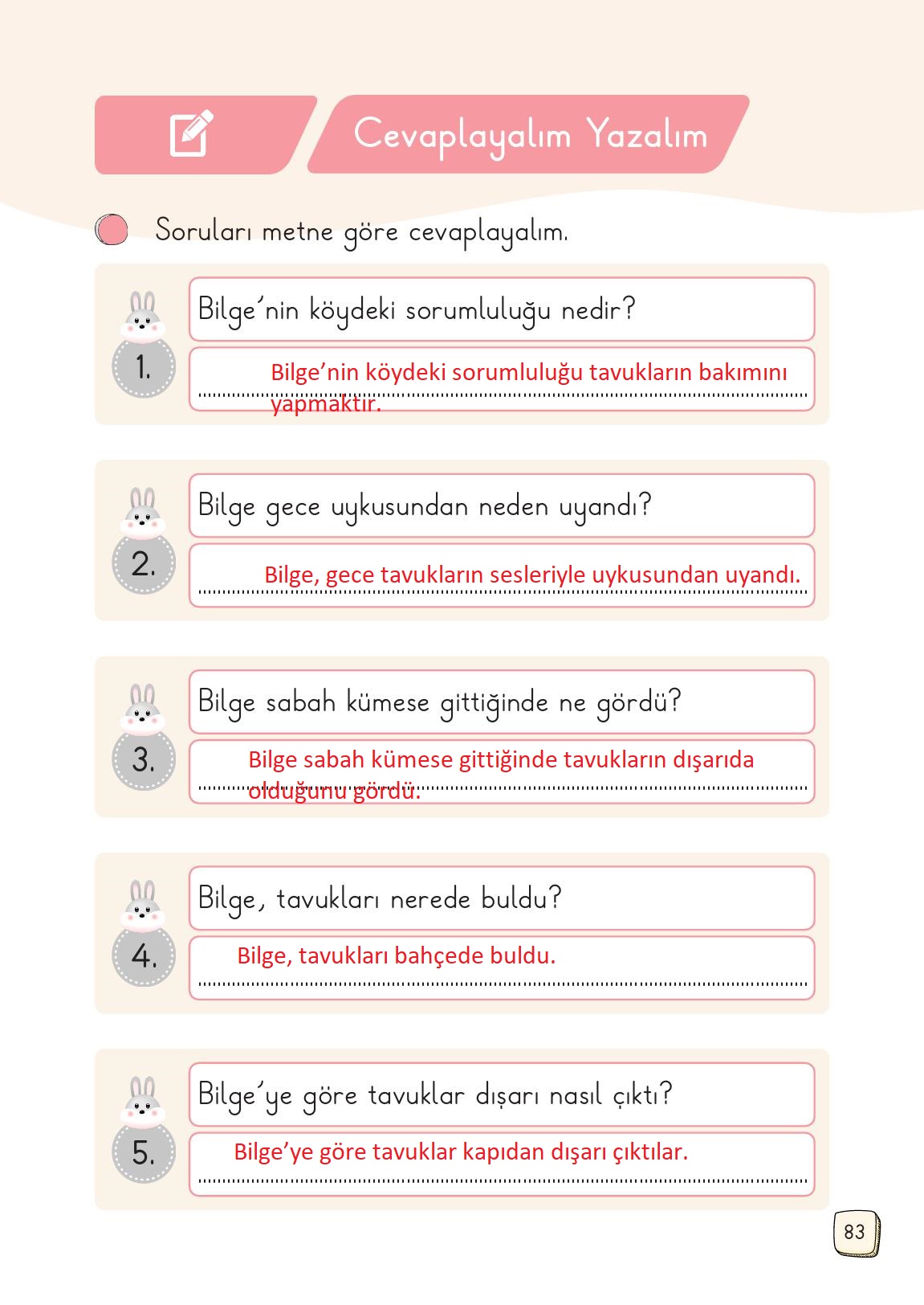 1. Sınıf Meb Yayınları Türkçe 2. Kitap Ders Kitabı Sayfa 83 Cevapları