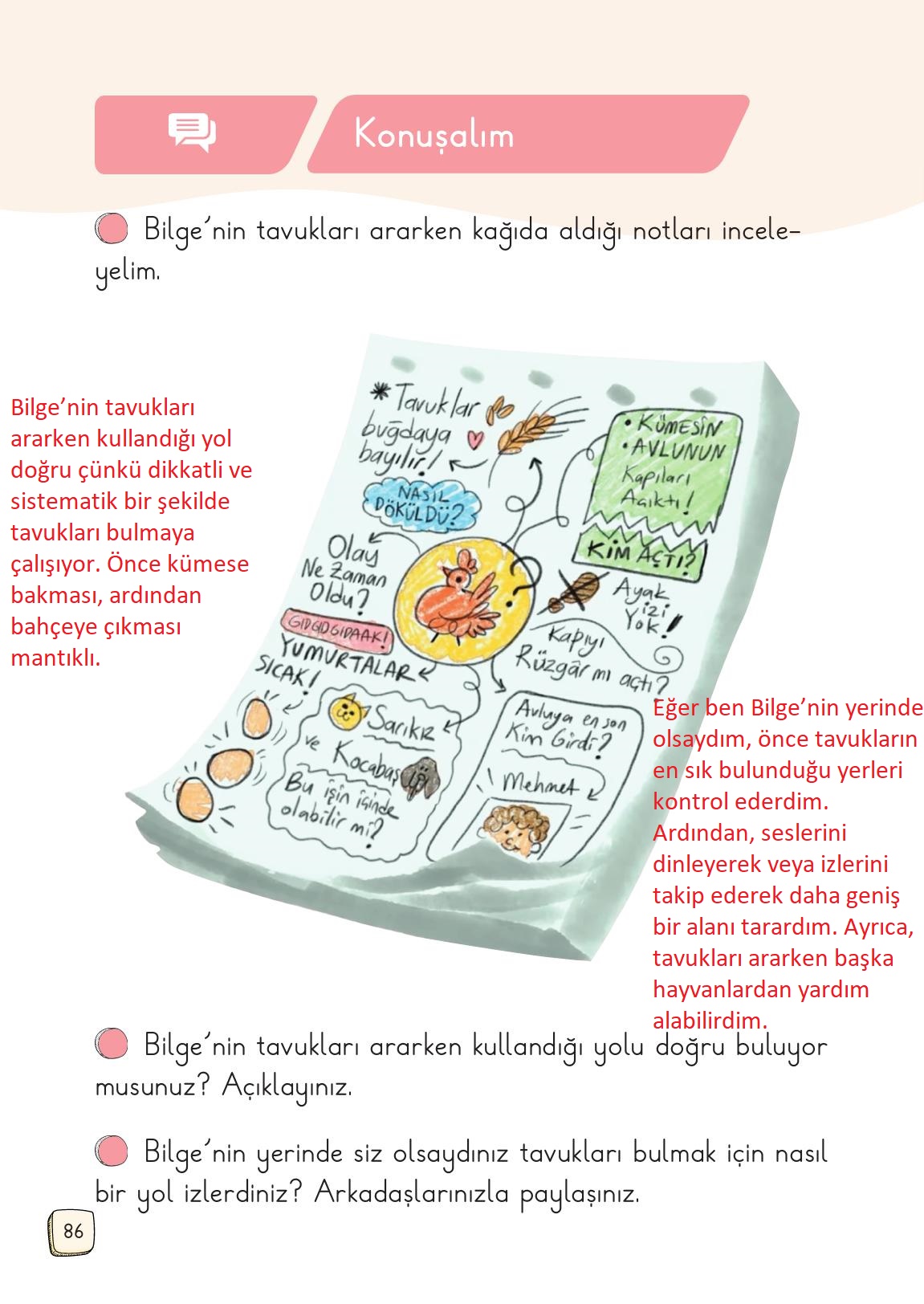 1. Sınıf Meb Yayınları Türkçe 2. Kitap Ders Kitabı Sayfa 86 Cevapları