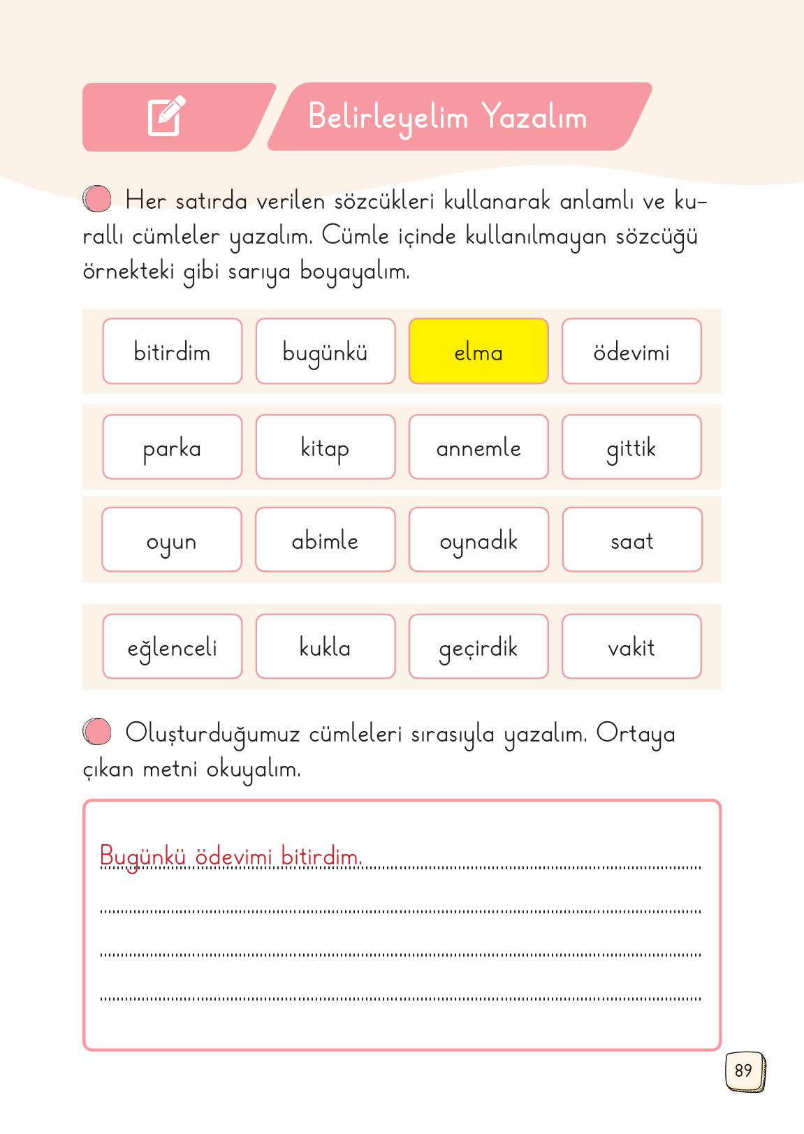 1. Sınıf Meb Yayınları Türkçe 2. Kitap Ders Kitabı Sayfa 89 Cevapları