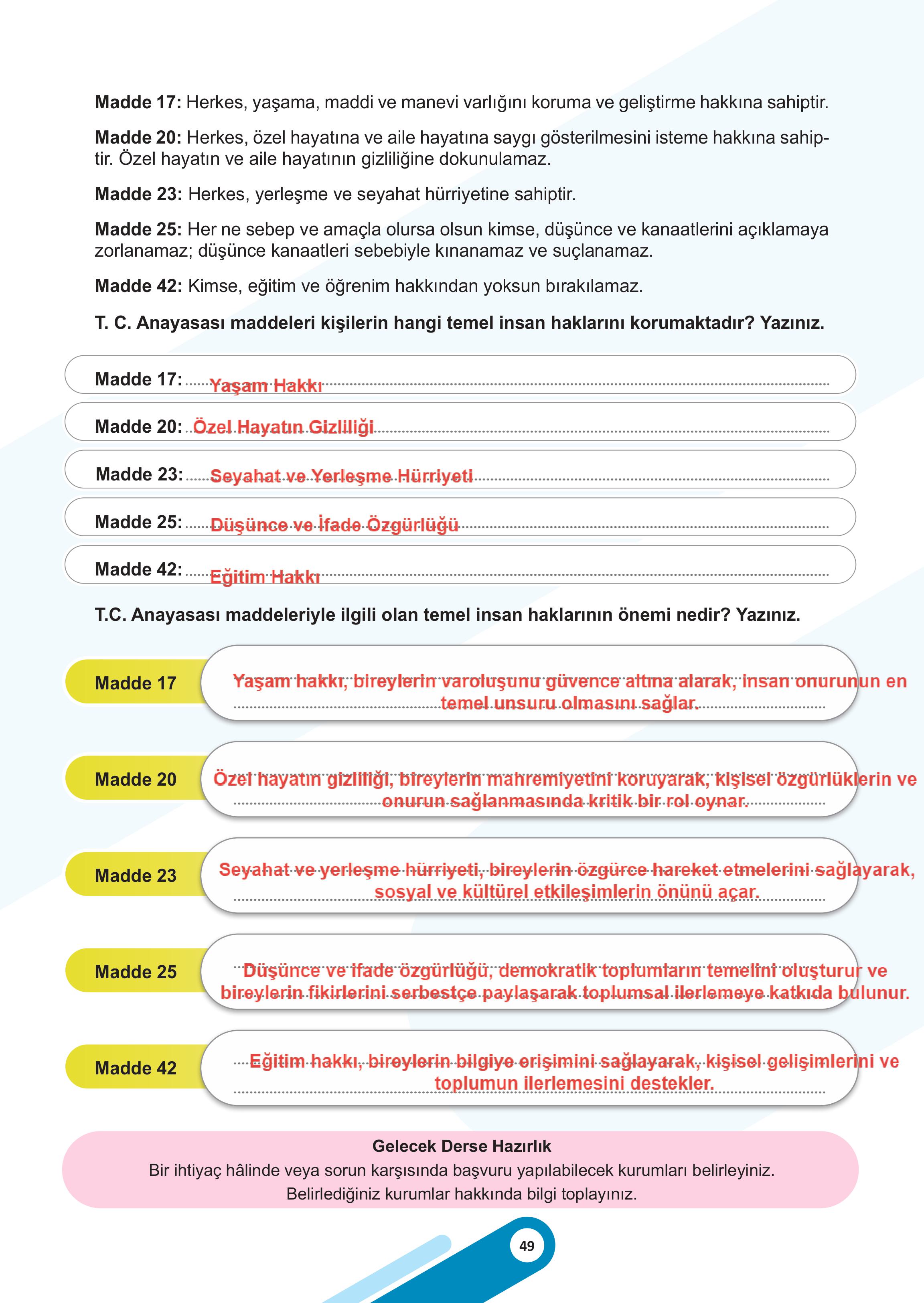 5. Sınıf Meb Yayınları Sosyal Bilgiler 2. Kitap Ders Kitabı Sayfa 49 Cevapları