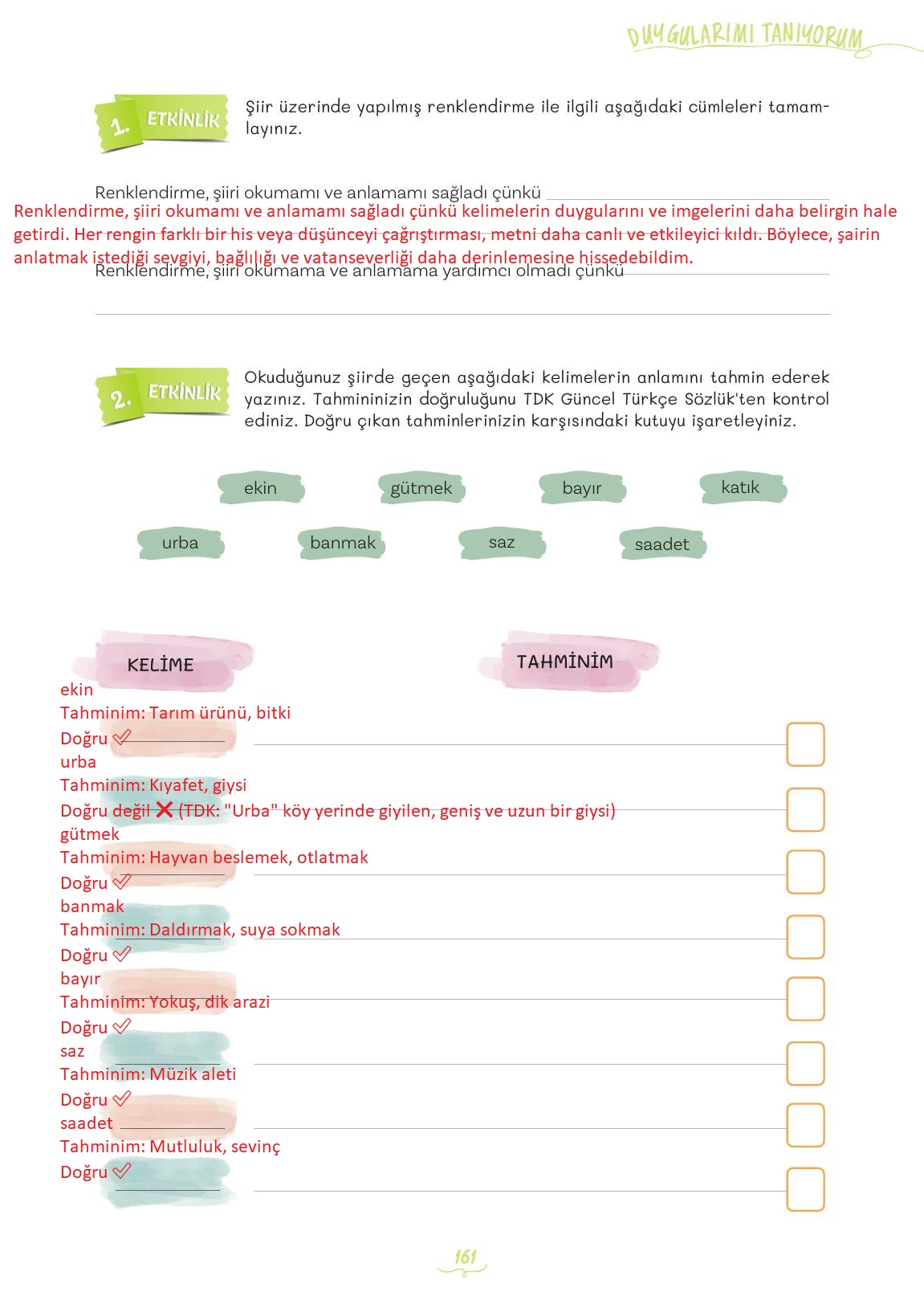 5. Sınıf Meb Yayınları Türkçe Ders Kitabı Sayfa 161 Cevapları