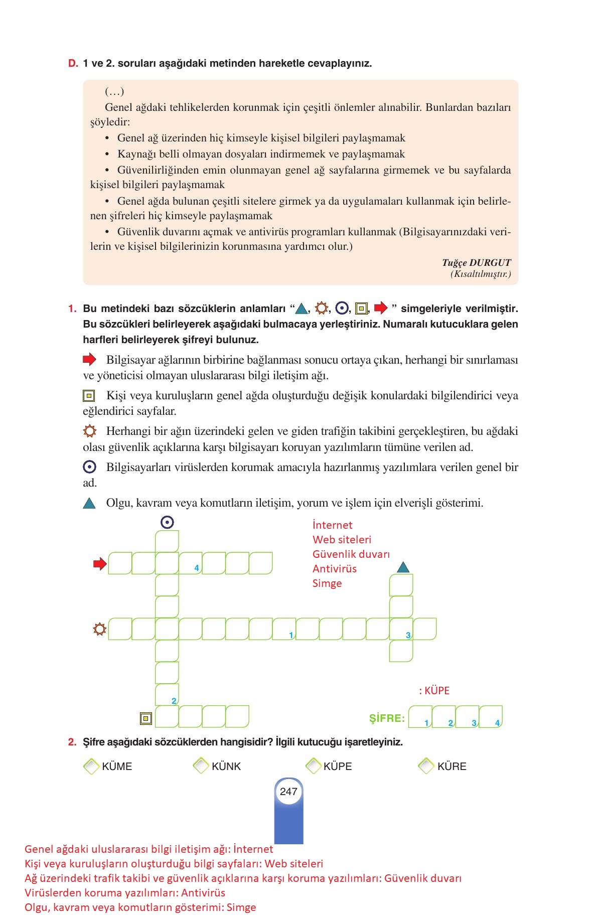 6. Sınıf Yıldırım Yayınları Türkçe Ders Kitabı Sayfa 247 Cevapları