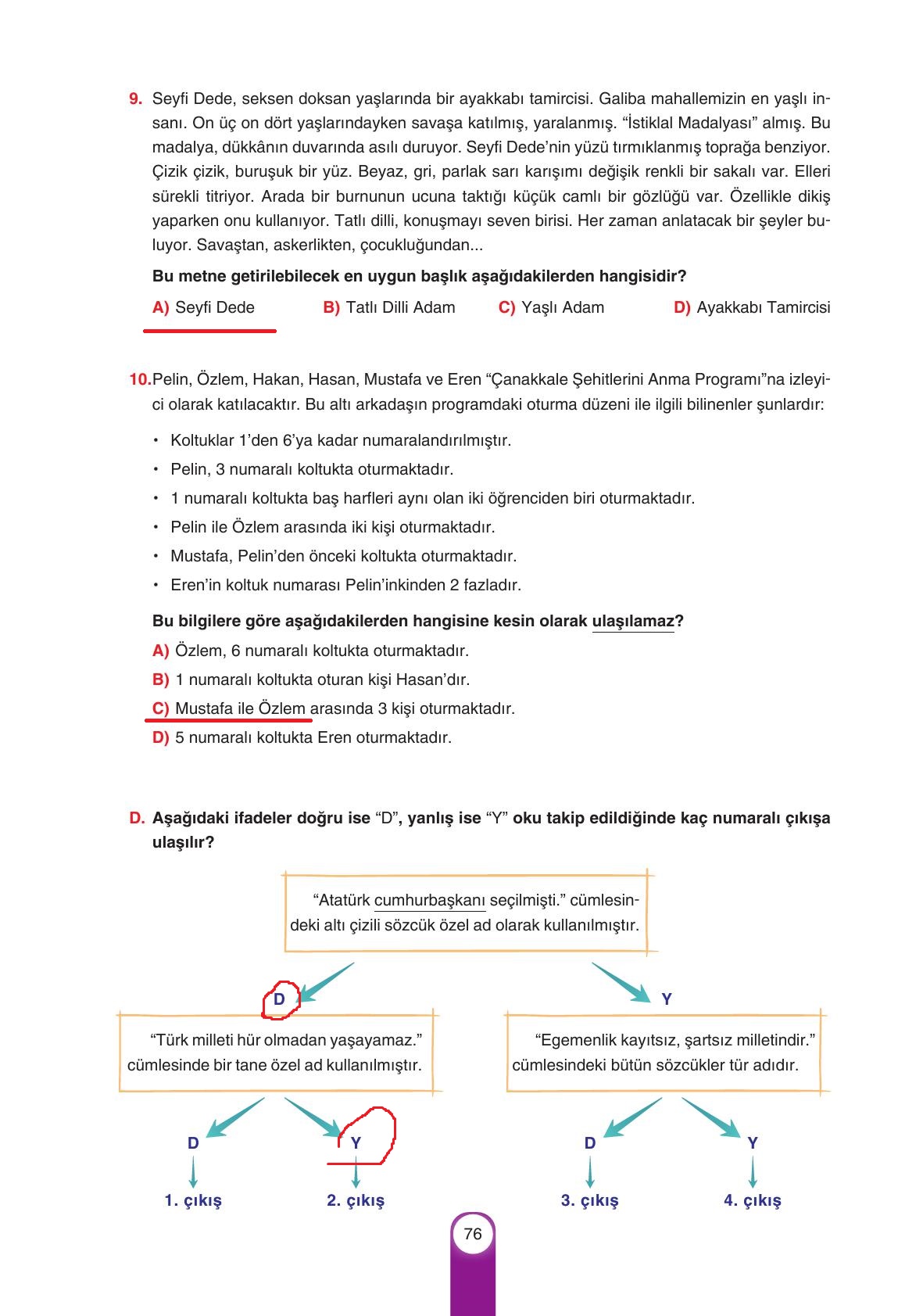 6. Sınıf Yıldırım Yayınları Türkçe Ders Kitabı Sayfa 76 Cevapları