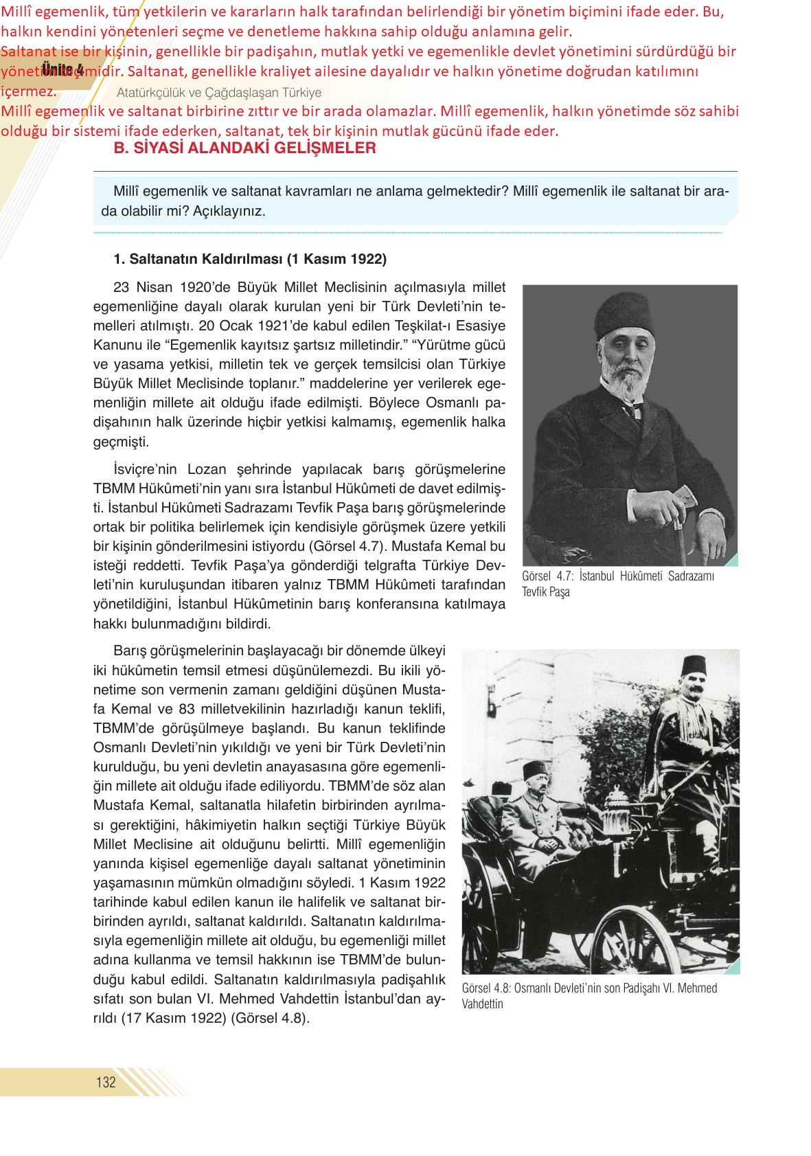 8. Sınıf Semih Ofset SEK Yayınları İnkılap Tarihi Ders Kitabı Sayfa 132 Cevapları