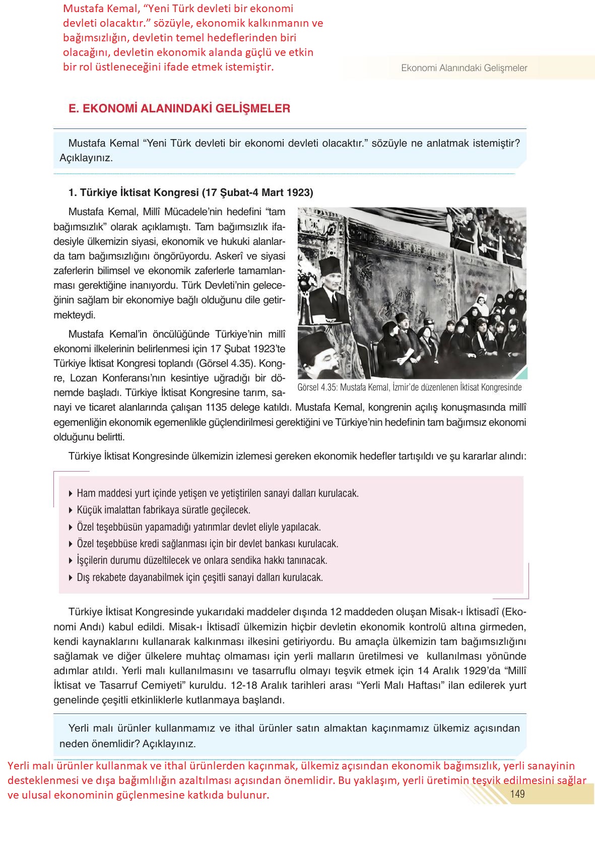 8. Sınıf Semih Ofset SEK Yayınları İnkılap Tarihi Ders Kitabı Sayfa 149 Cevapları