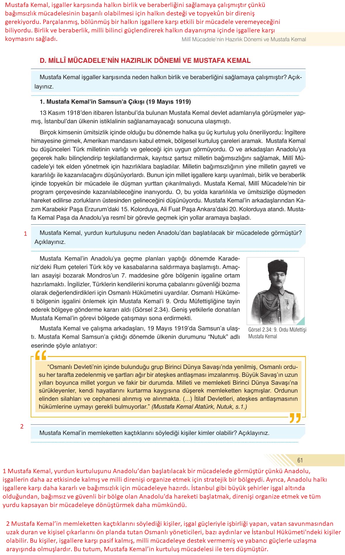 8. Sınıf Semih Ofset SEK Yayınları İnkılap Tarihi Ders Kitabı Sayfa 61 Cevapları