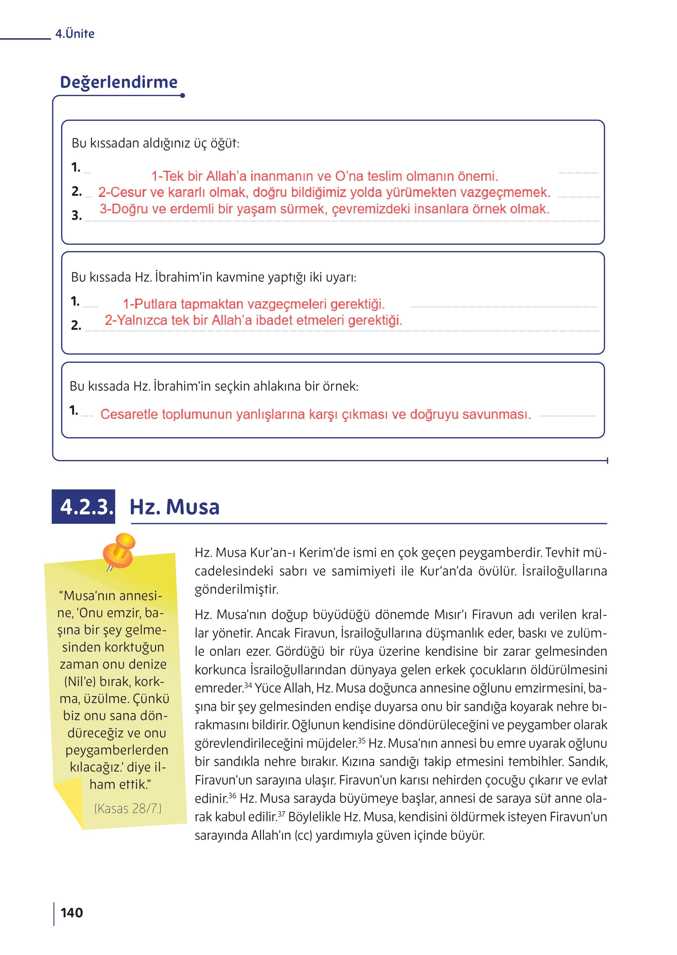 5. Sınıf Meb Yayınları Din Kültürü Ve Ahlak Bilgisi Ders Kitabı Sayfa 140 Cevapları