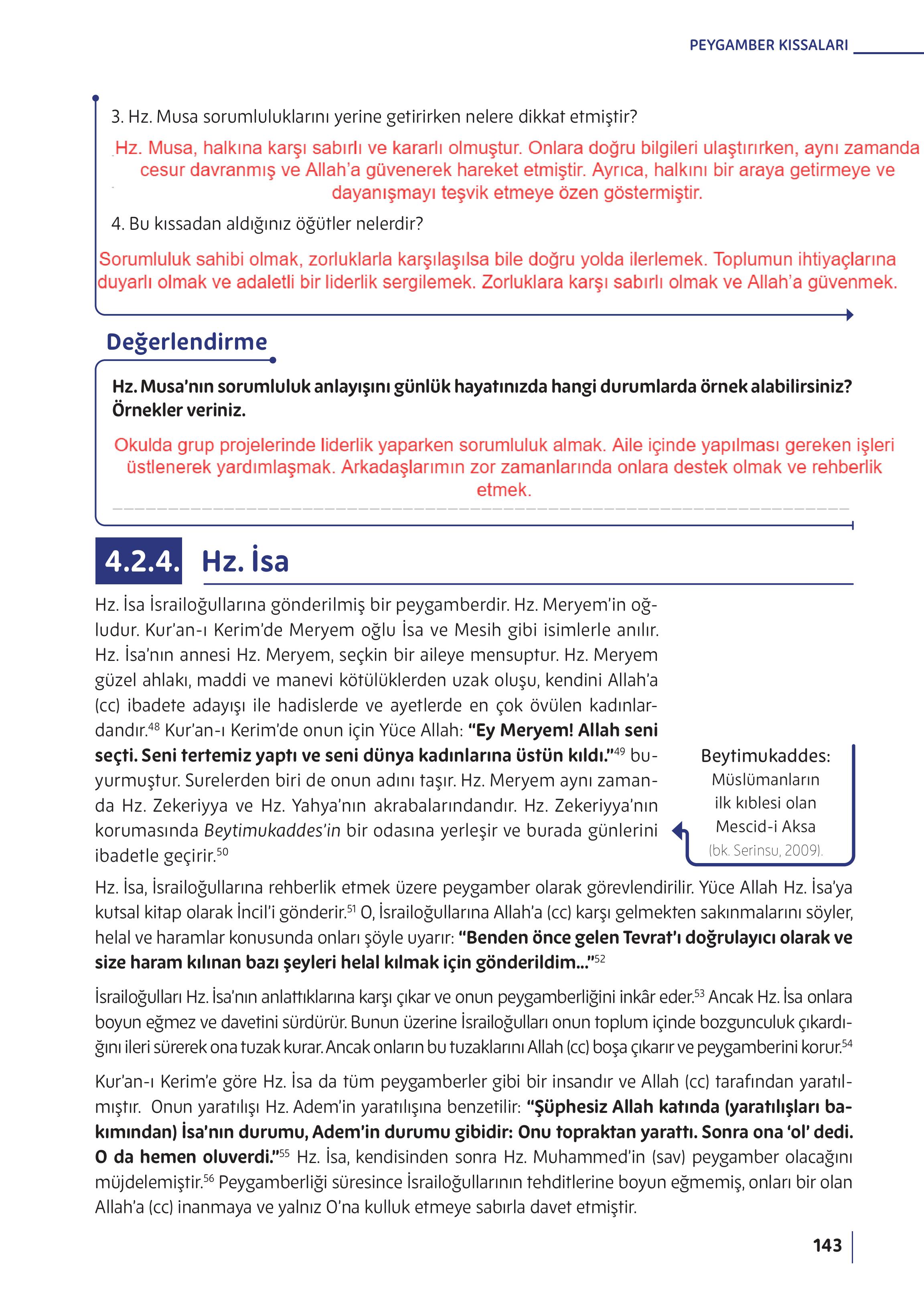 5. Sınıf Meb Yayınları Din Kültürü Ve Ahlak Bilgisi Ders Kitabı Sayfa 143 Cevapları