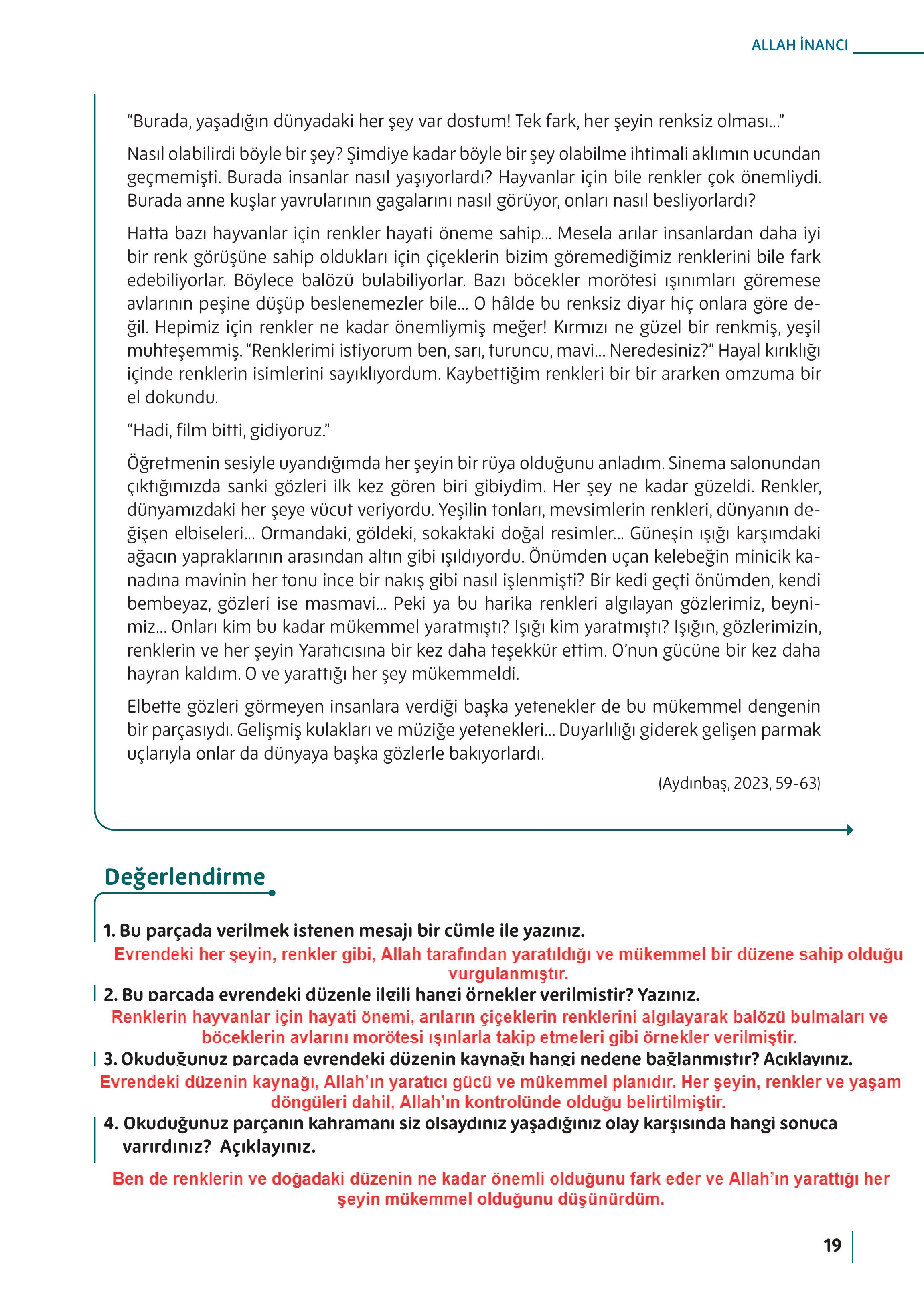 5. Sınıf Meb Yayınları Din Kültürü Ve Ahlak Bilgisi Ders Kitabı Sayfa 19 Cevapları