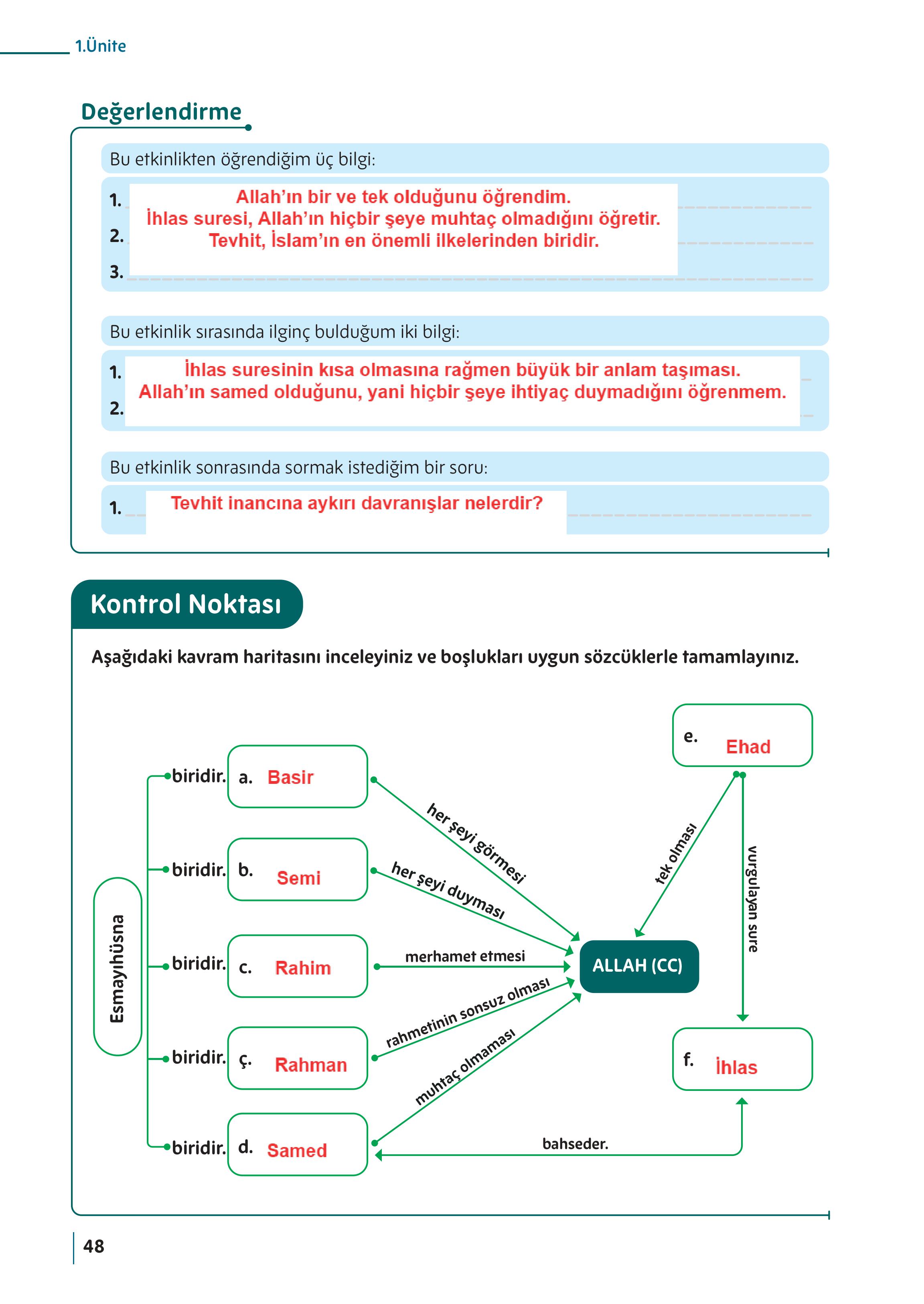 5. Sınıf Meb Yayınları Din Kültürü Ve Ahlak Bilgisi Ders Kitabı Sayfa 48 Cevapları